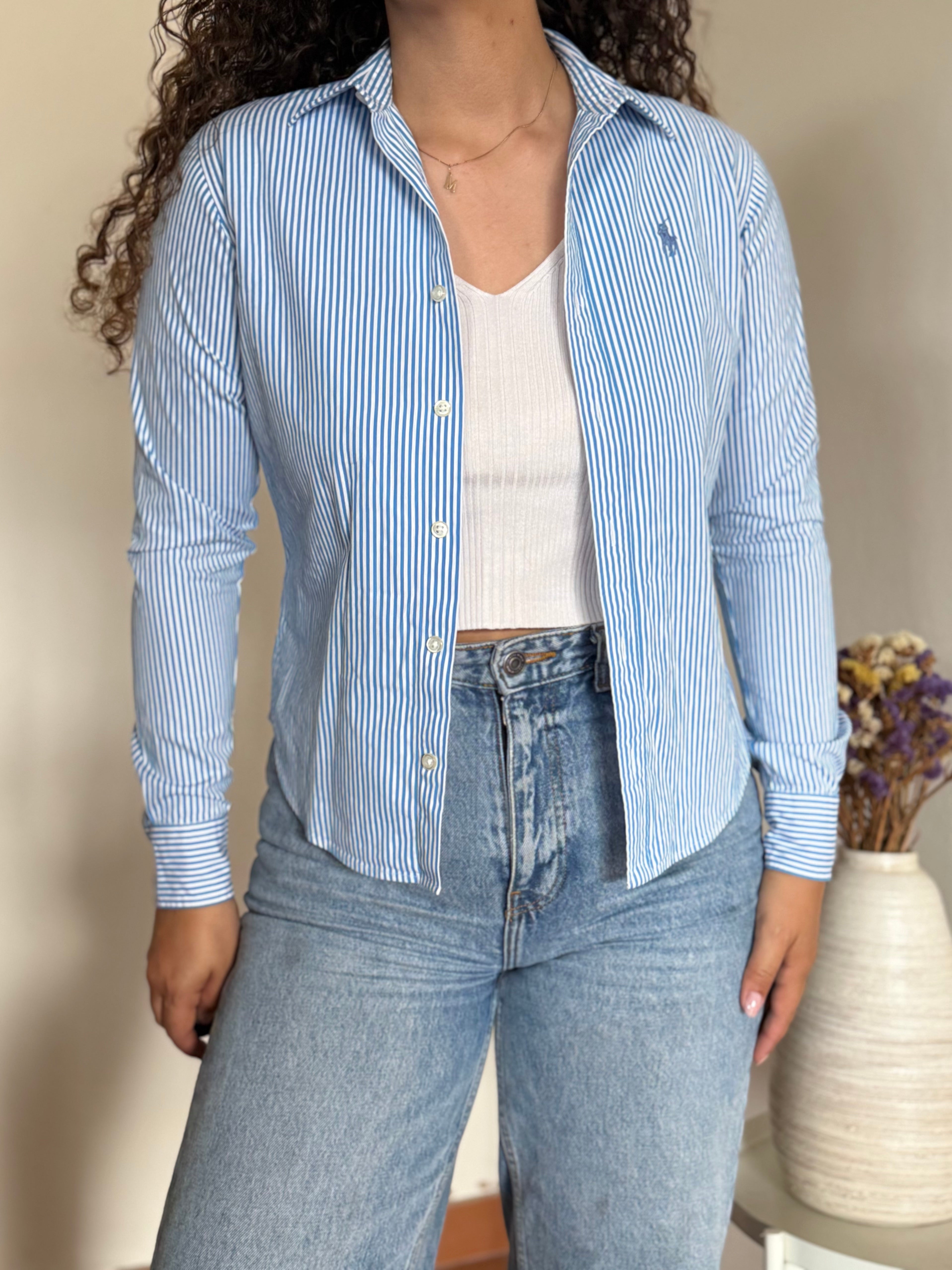 Camisa Ralph Lauren Slim Fit em Algodão – Riscas Azuis (Tam. 2 / XS-S)