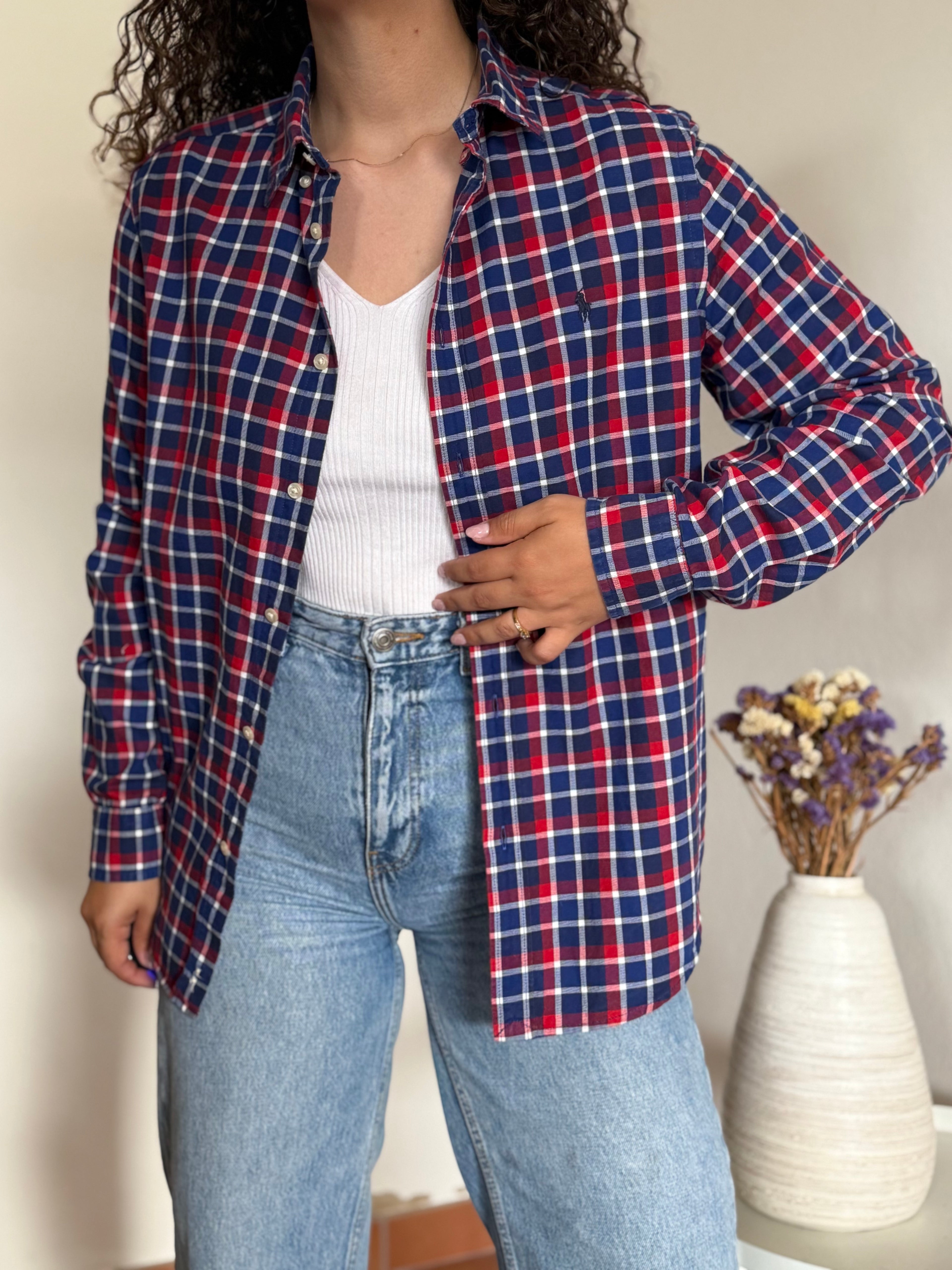 Camisa Polo Ralph Lauren em Algodão – Xadrez Azul e Vermelho
