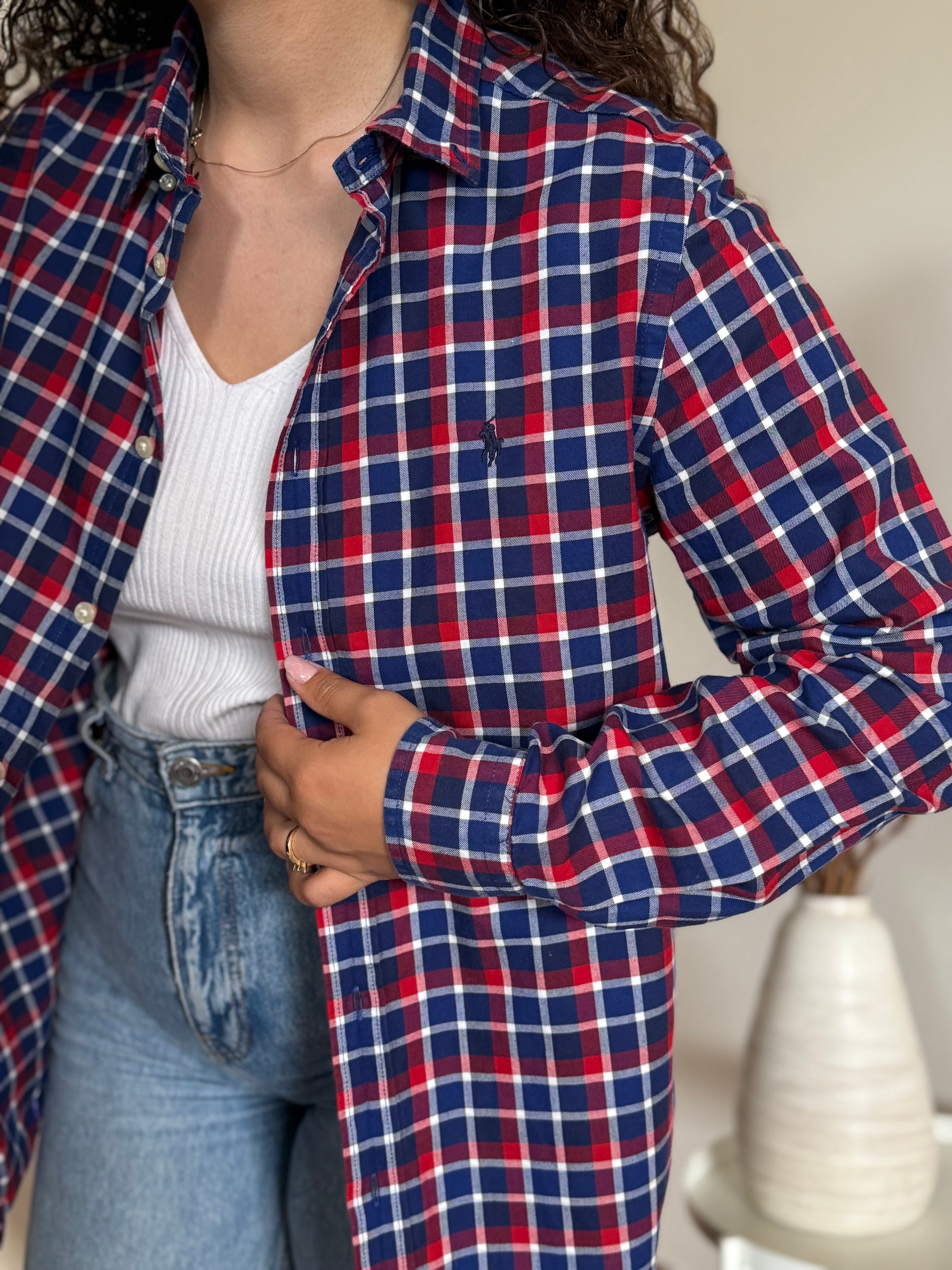 Camisa Polo Ralph Lauren em Algodão – Xadrez Azul e Vermelho