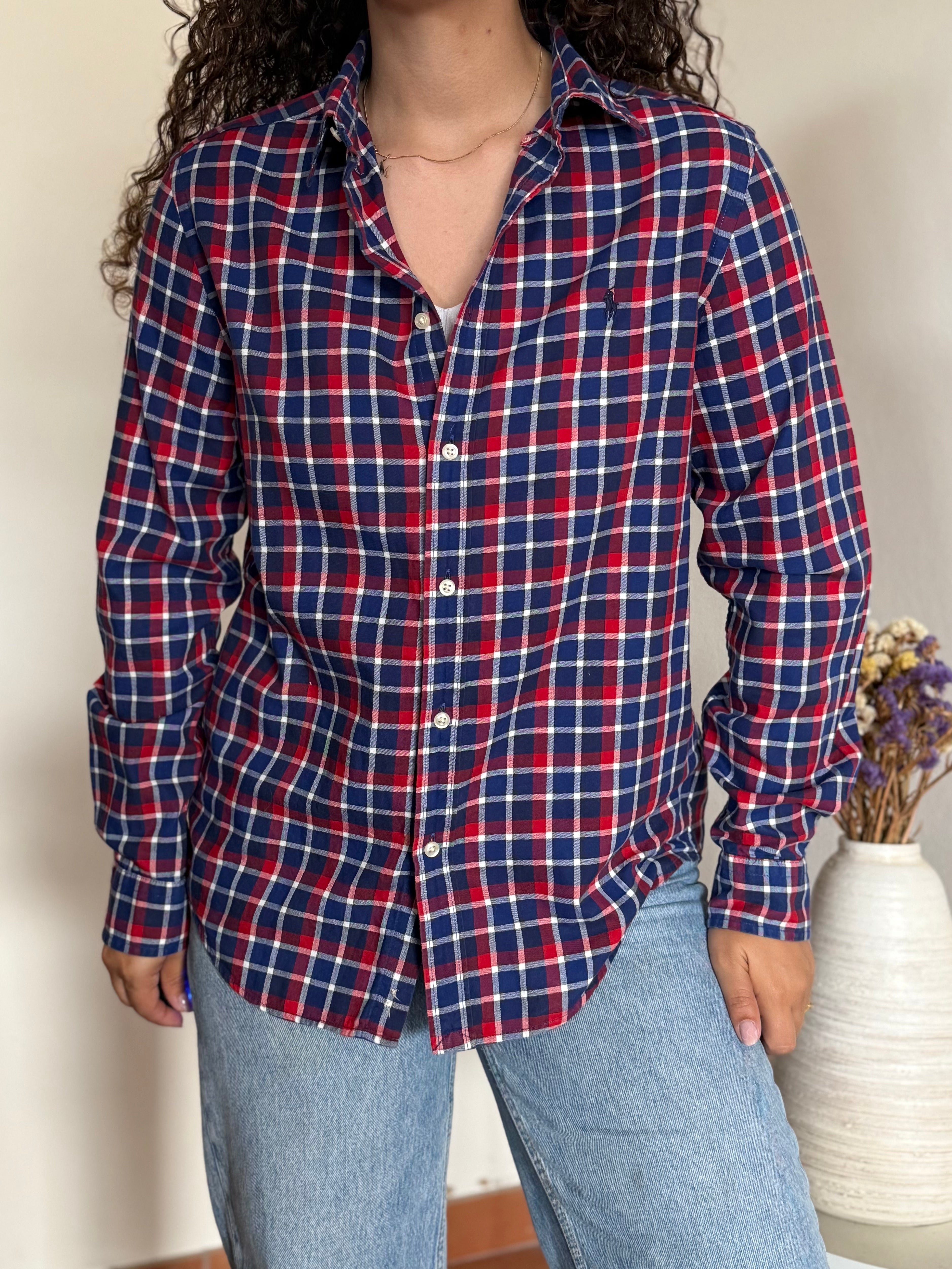 Camisa Polo Ralph Lauren em Algodão – Xadrez Azul e Vermelho