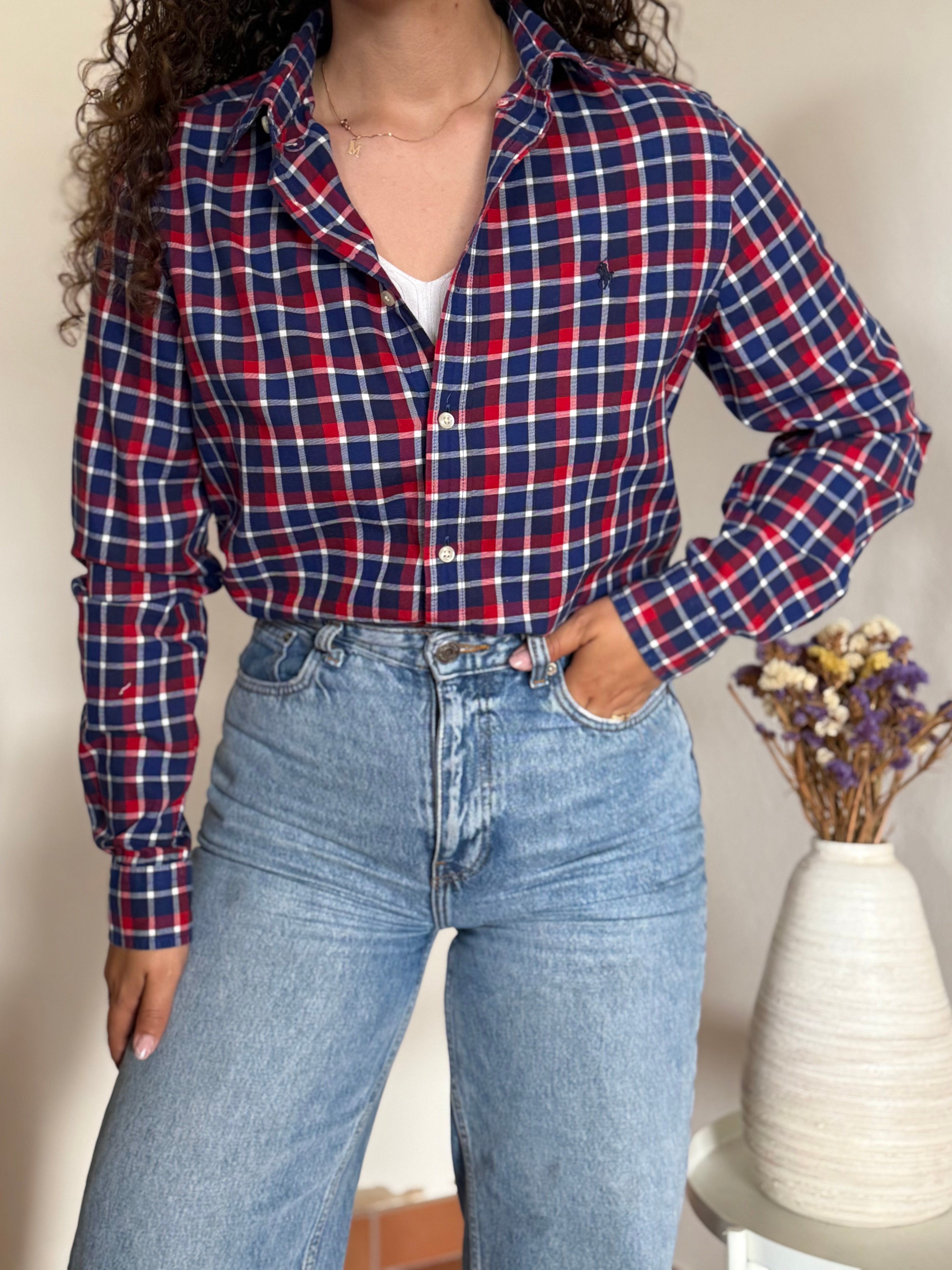 Camisa Polo Ralph Lauren em Algodão – Xadrez Azul e Vermelho