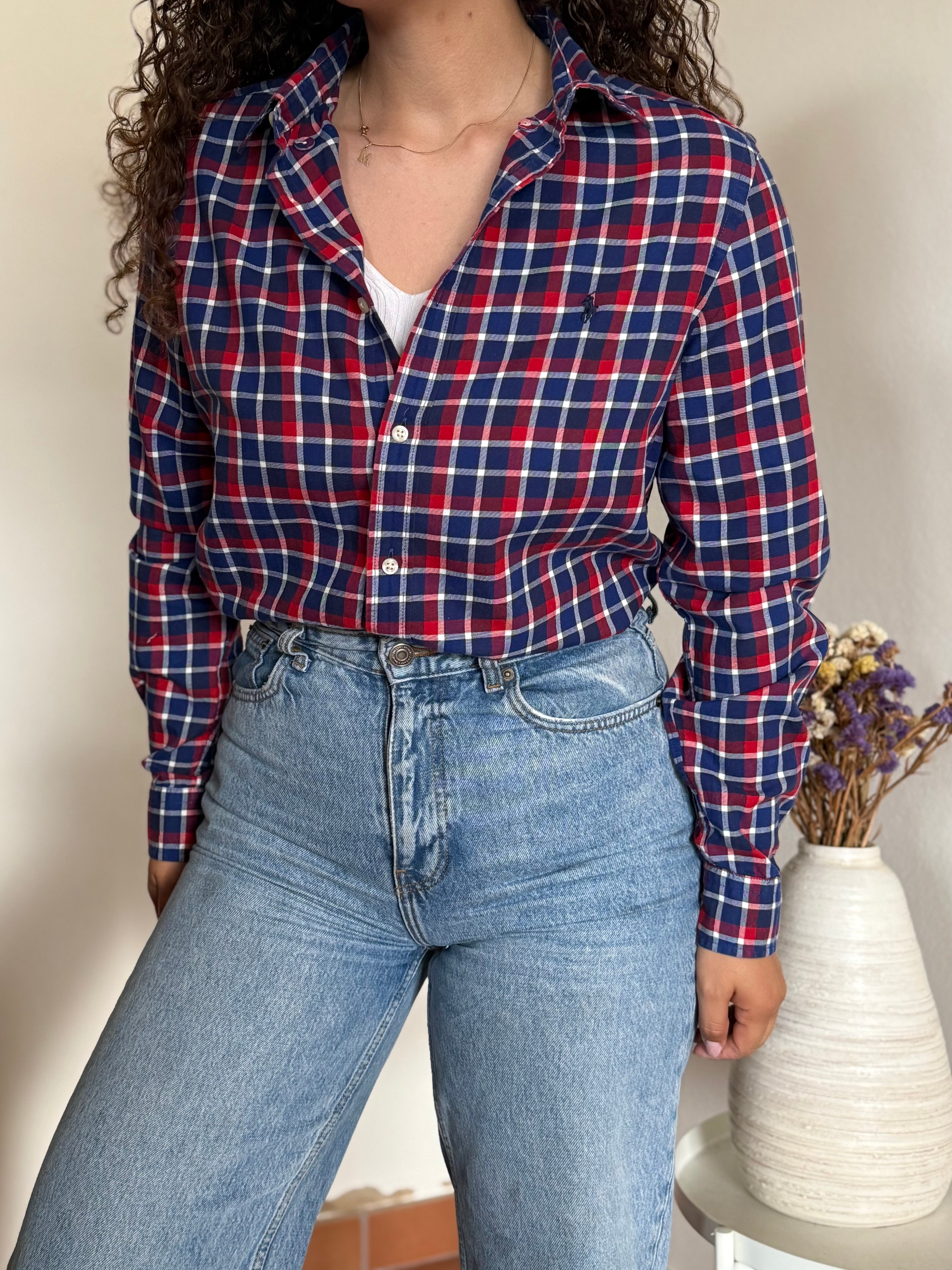 Camisa Polo Ralph Lauren em Algodão – Xadrez Azul e Vermelho