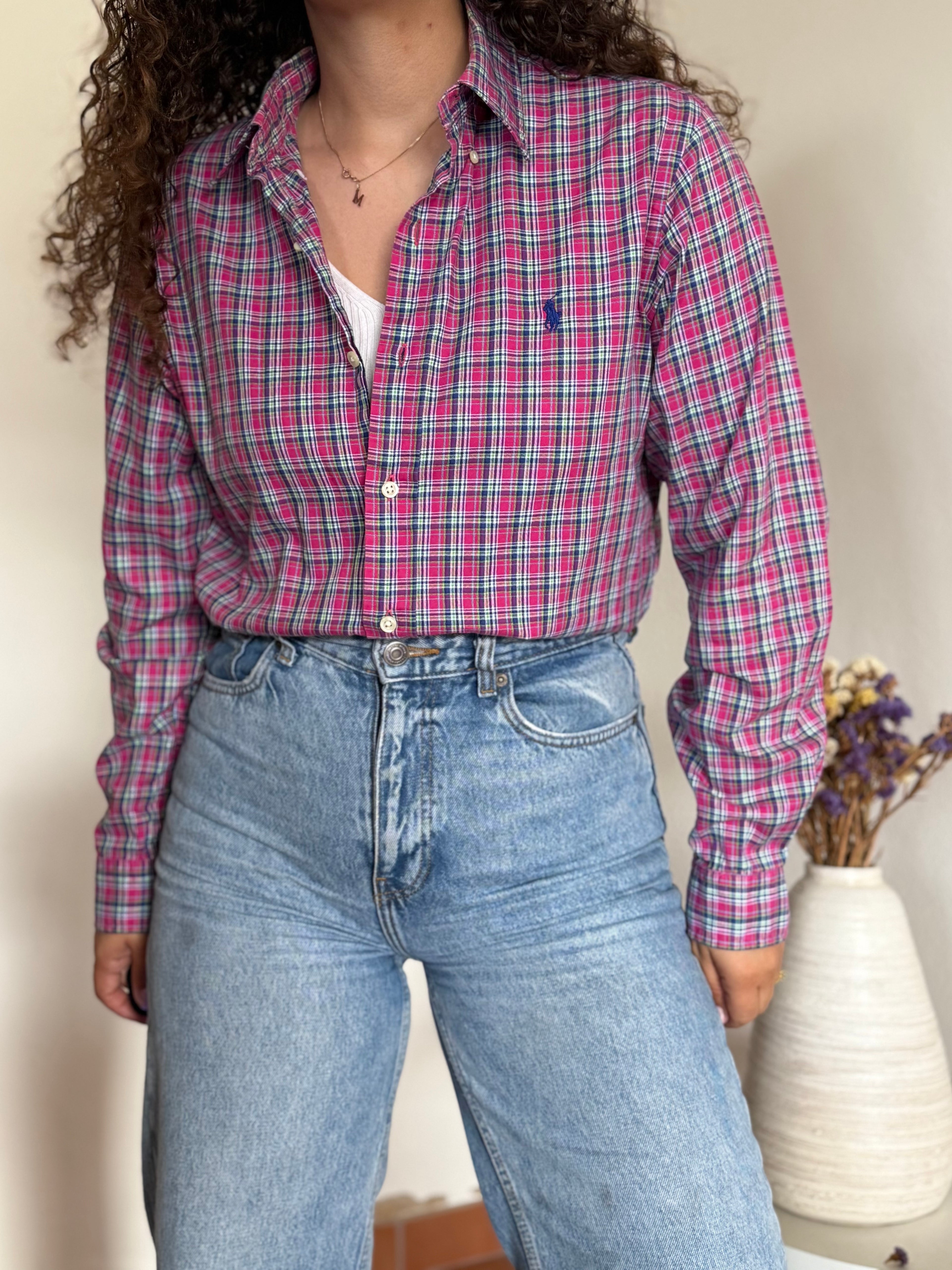 Camisa Polo Ralph Lauren Xadrez em Algodão – Rosa Multicolor (S)