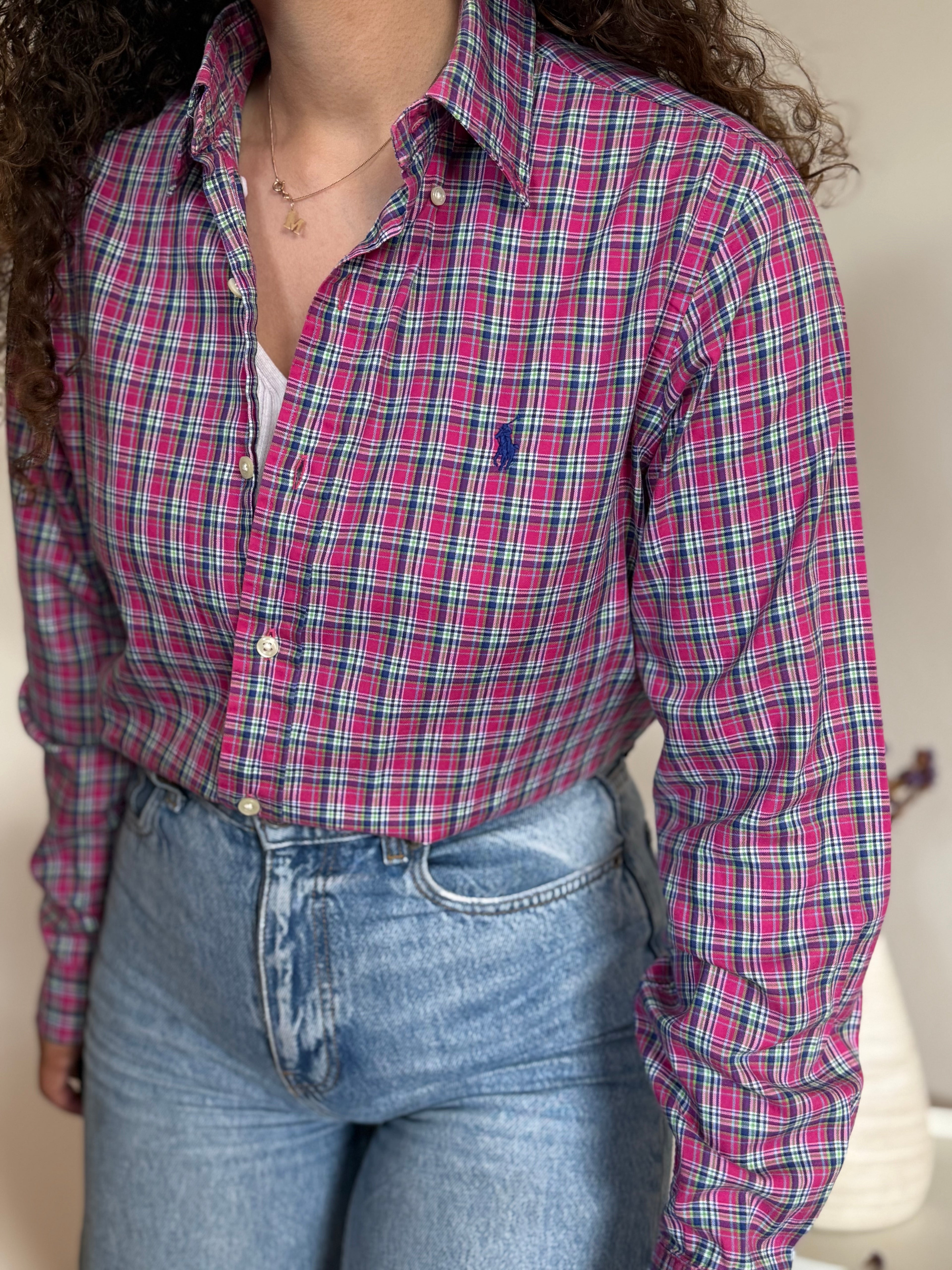 Camisa Polo Ralph Lauren Xadrez em Algodão – Rosa Multicolor (S)
