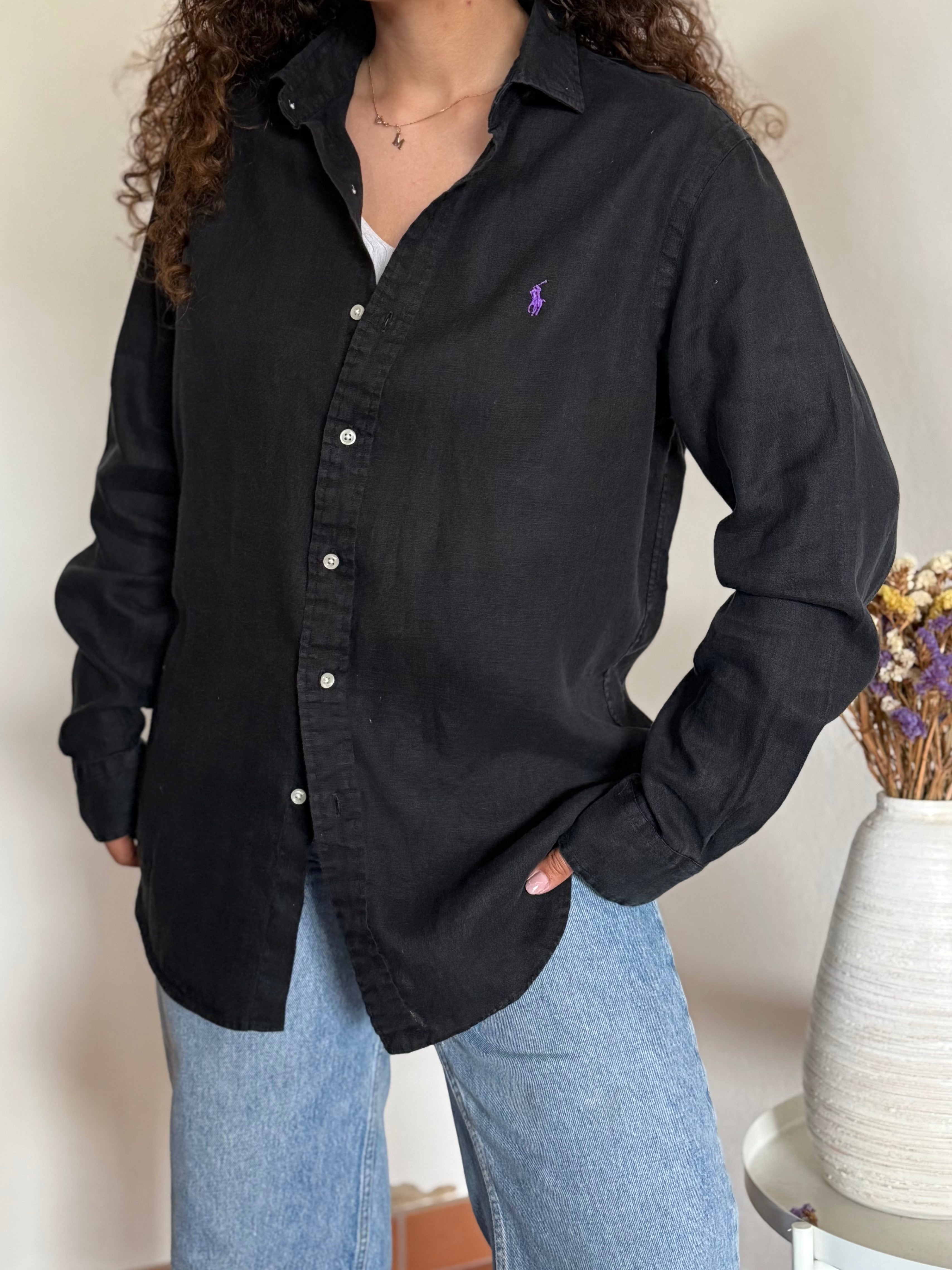 Camisa Polo Ralph Lauren em Linho – Preta (M)