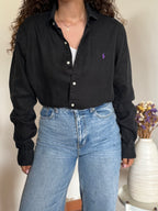 Camisa Polo Ralph Lauren em Linho – Preta (M)