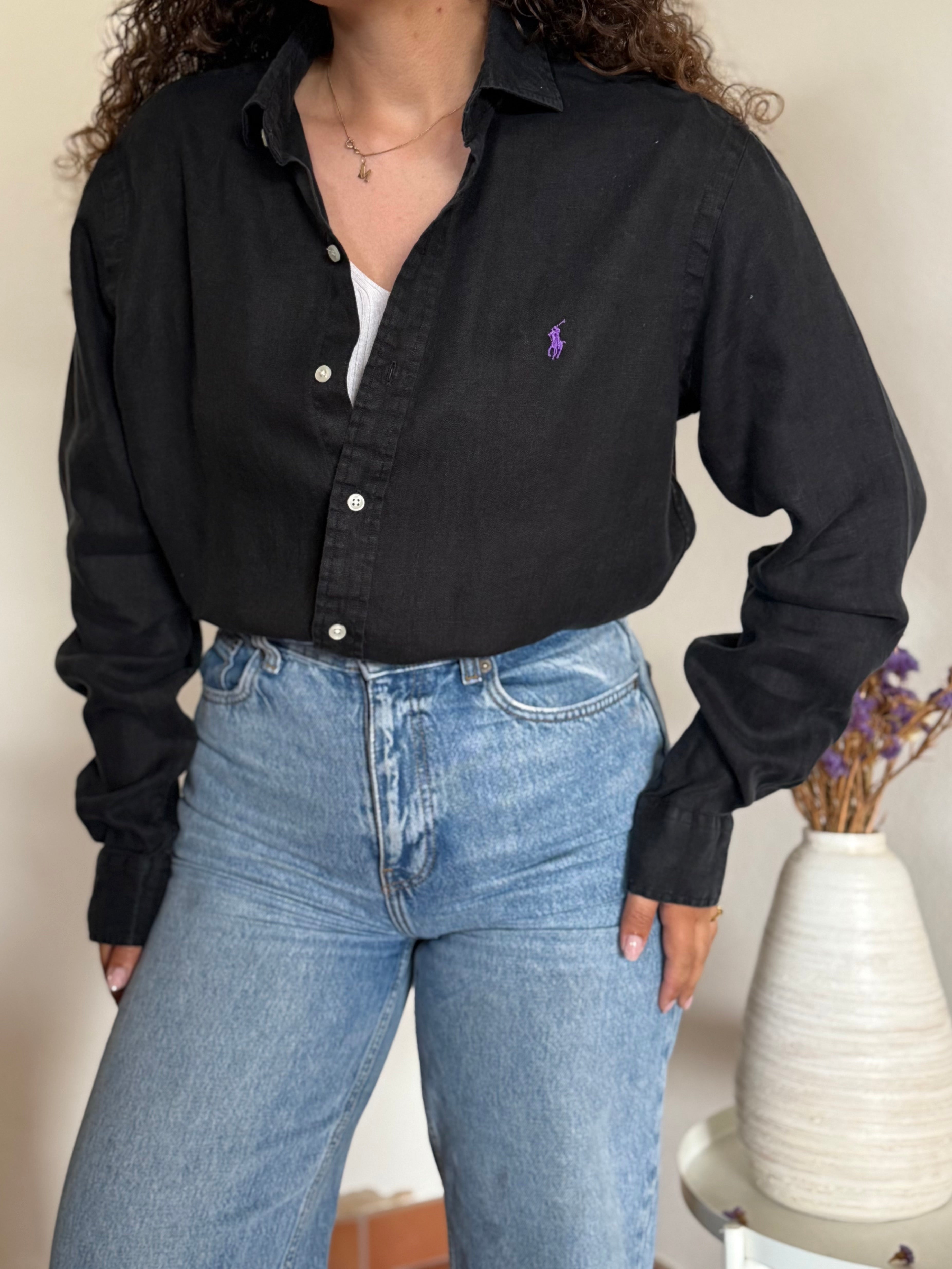 Camisa Polo Ralph Lauren em Linho – Preta (M)
