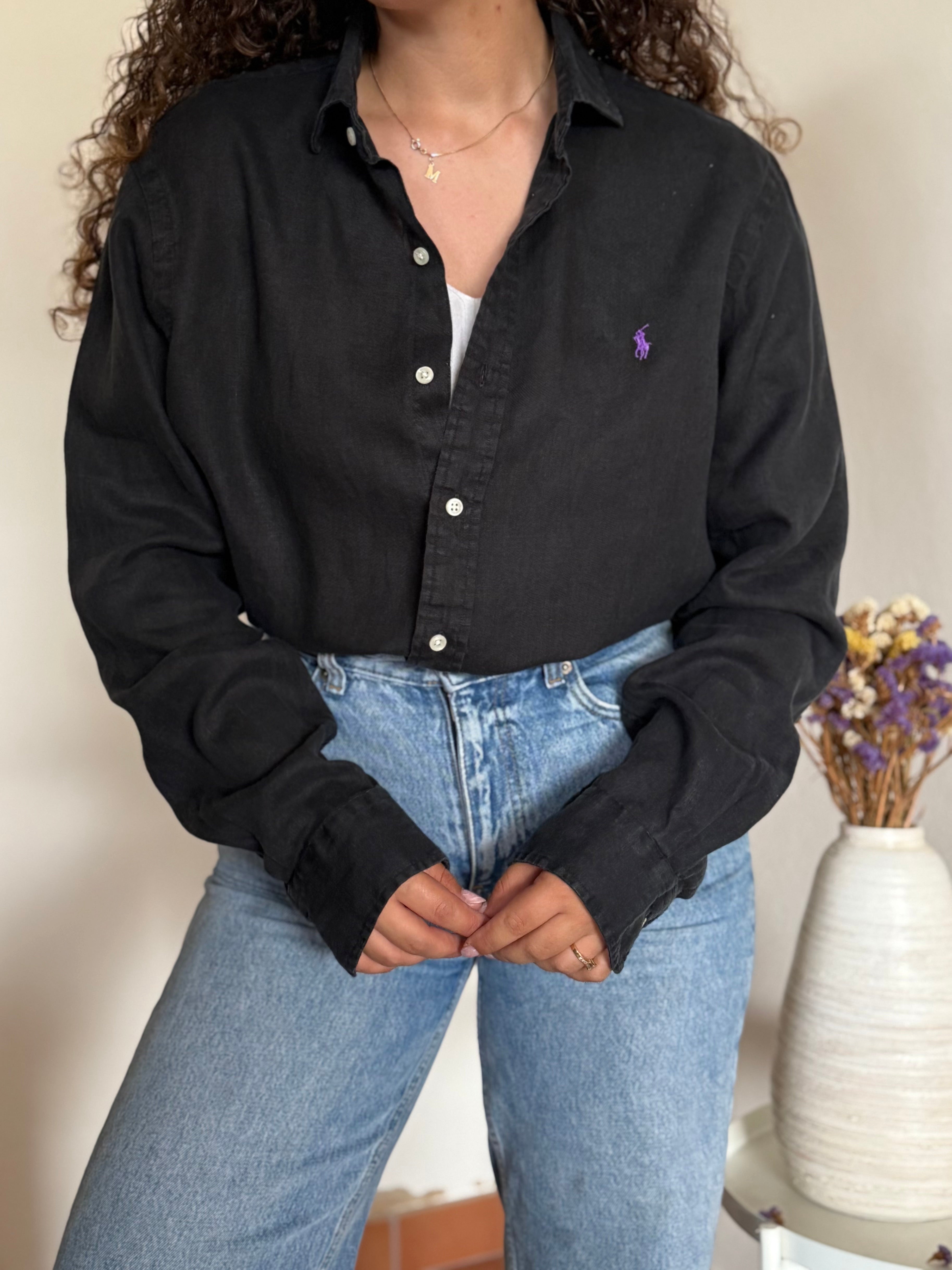 Camisa Polo Ralph Lauren em Linho – Preta (M)