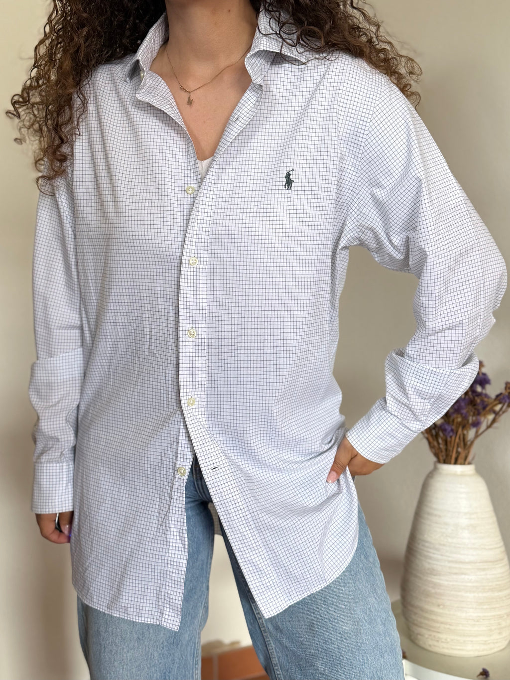 Camisa Polo Ralph Lauren Slim Fit Gingham – Branca e Cinza (Tam. 16/41)