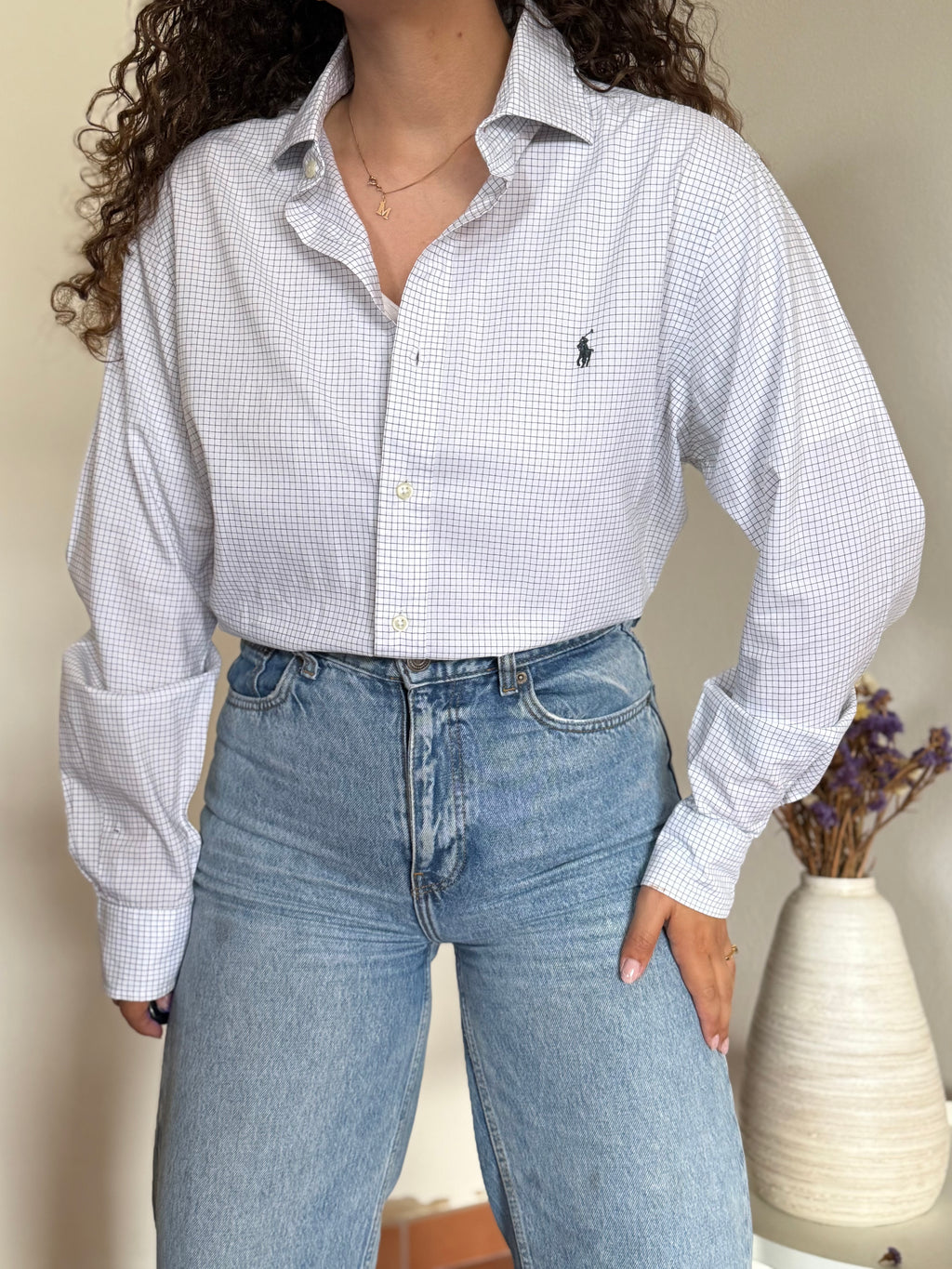 Camisa Polo Ralph Lauren Slim Fit Gingham – Branca e Cinza (Tam. 16/41)
