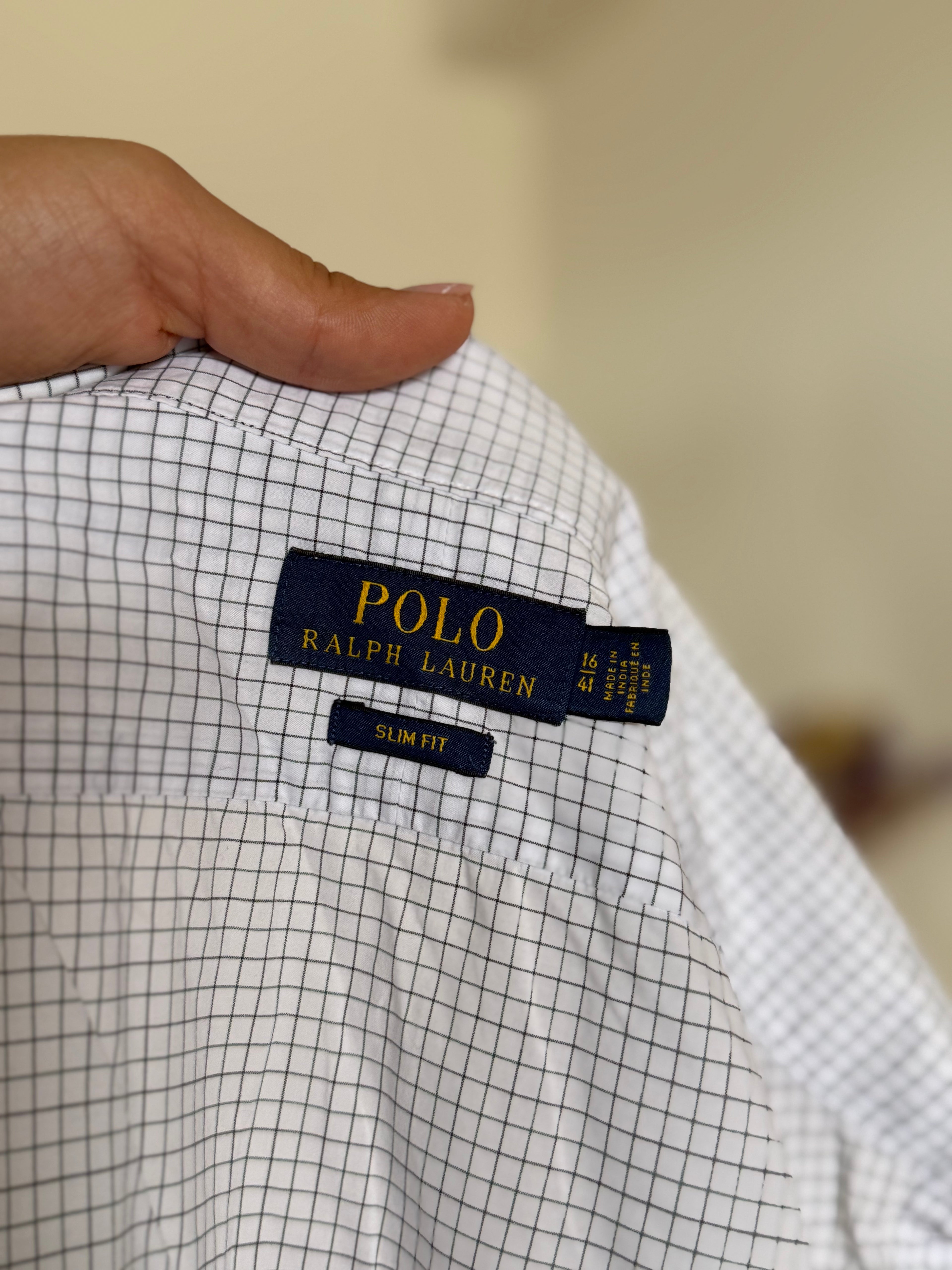 Camisa Polo Ralph Lauren Slim Fit Gingham – Branca e Cinza (Tam. 16/41)