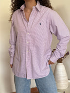 Camisa Polo Ralph Lauren Custom Fit em Algodão – Xadrez Rosa e Azul (Tam. 16 ½)