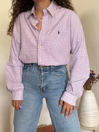 Camisa Polo Ralph Lauren Custom Fit em Algodão – Xadrez Rosa e Azul (Tam. 16 ½)