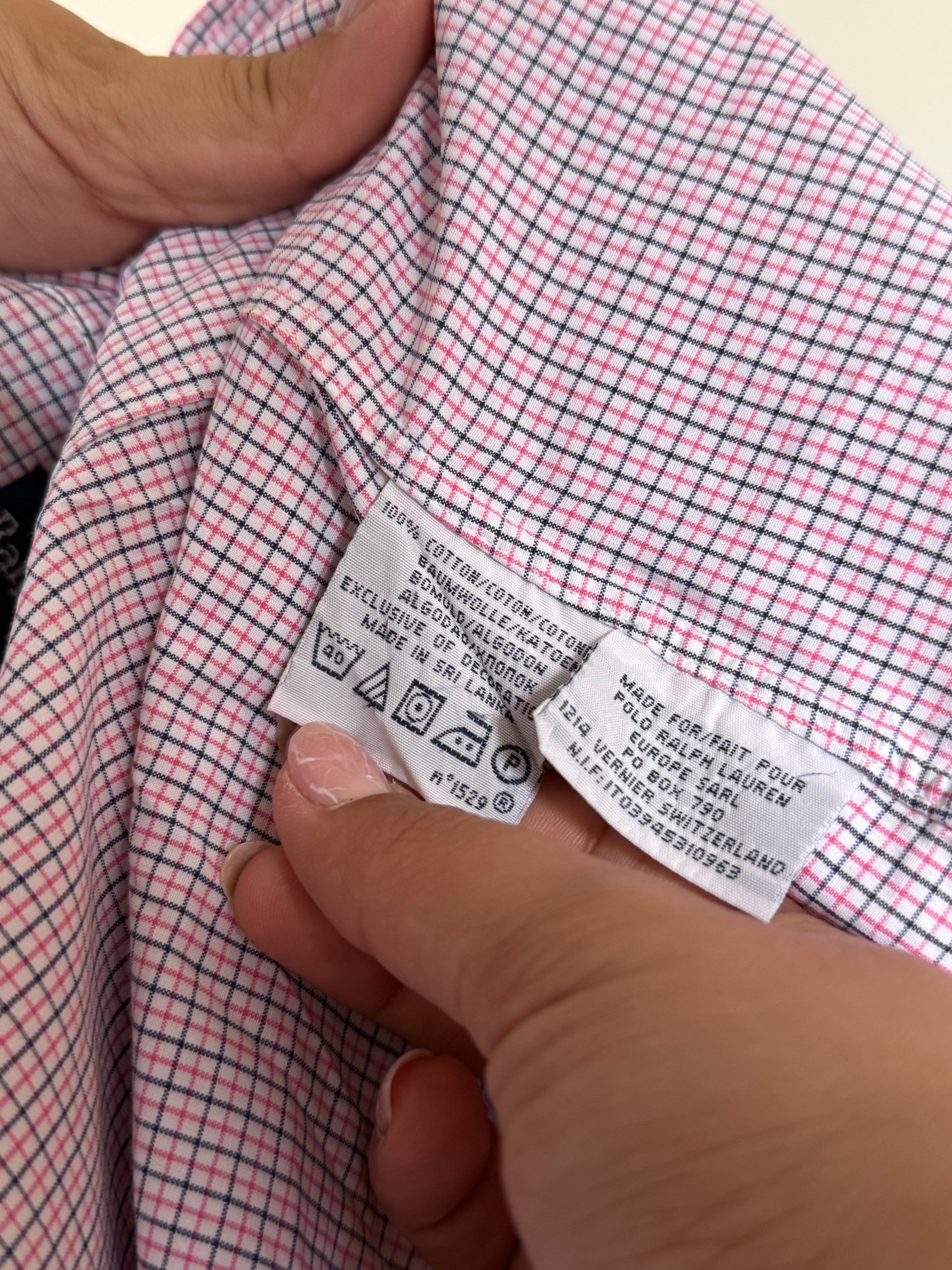 Camisa Polo Ralph Lauren Custom Fit em Algodão – Xadrez Rosa e Azul (Tam. 16 ½)
