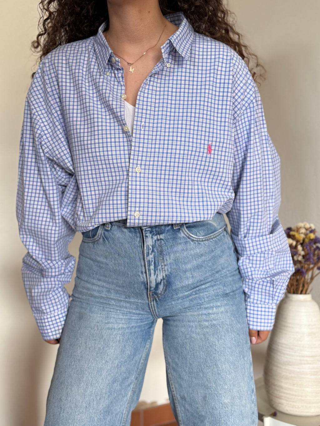 Camisa Polo Ralph Lauren "Big" em Algodão – Azul com Logo Rosa (Tam. 3XB)