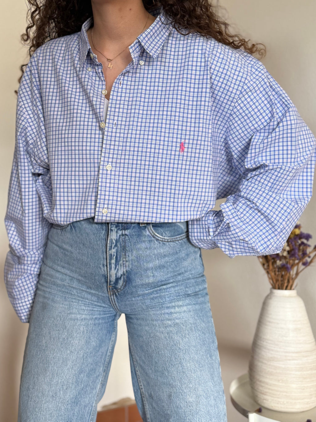 Camisa Polo Ralph Lauren "Big" em Algodão – Azul com Logo Rosa (Tam. 3XB)