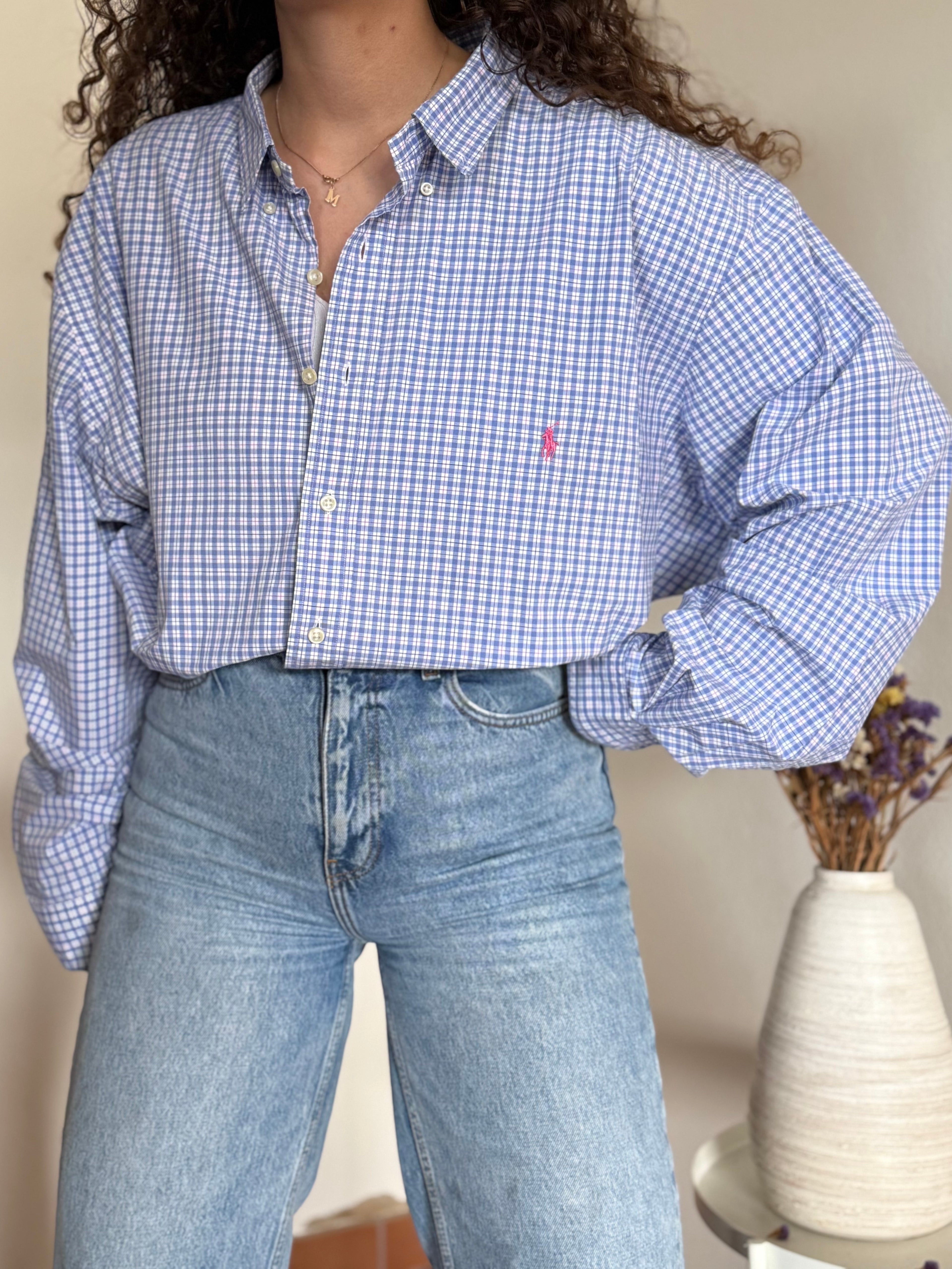 Camisa Polo Ralph Lauren "Big" em Algodão – Azul com Logo Rosa (Tam. 3XB)