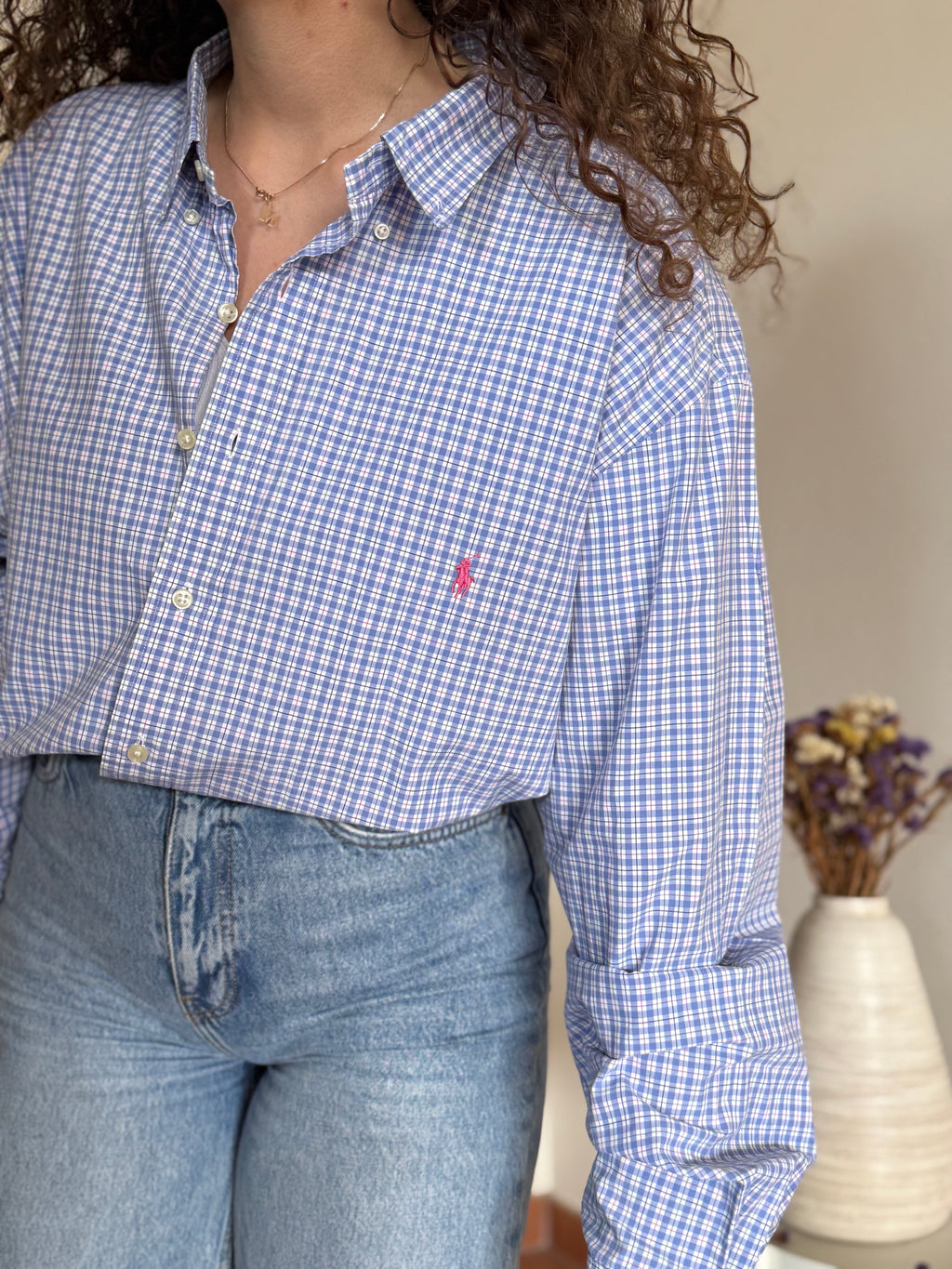 Camisa Polo Ralph Lauren "Big" em Algodão – Azul com Logo Rosa (Tam. 3XB)