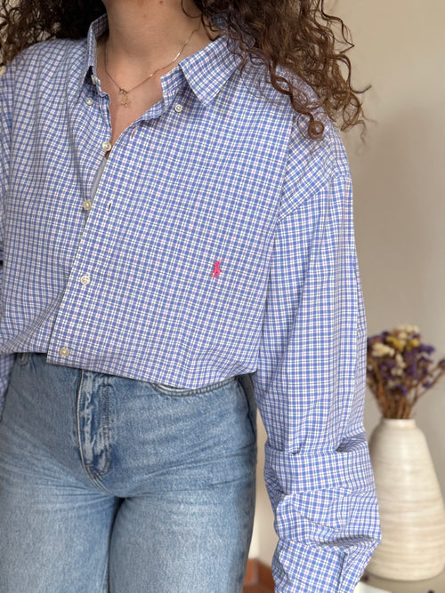 Camisa Polo Ralph Lauren "Big" em Algodão – Azul com Logo Rosa (Tam. 3XB)