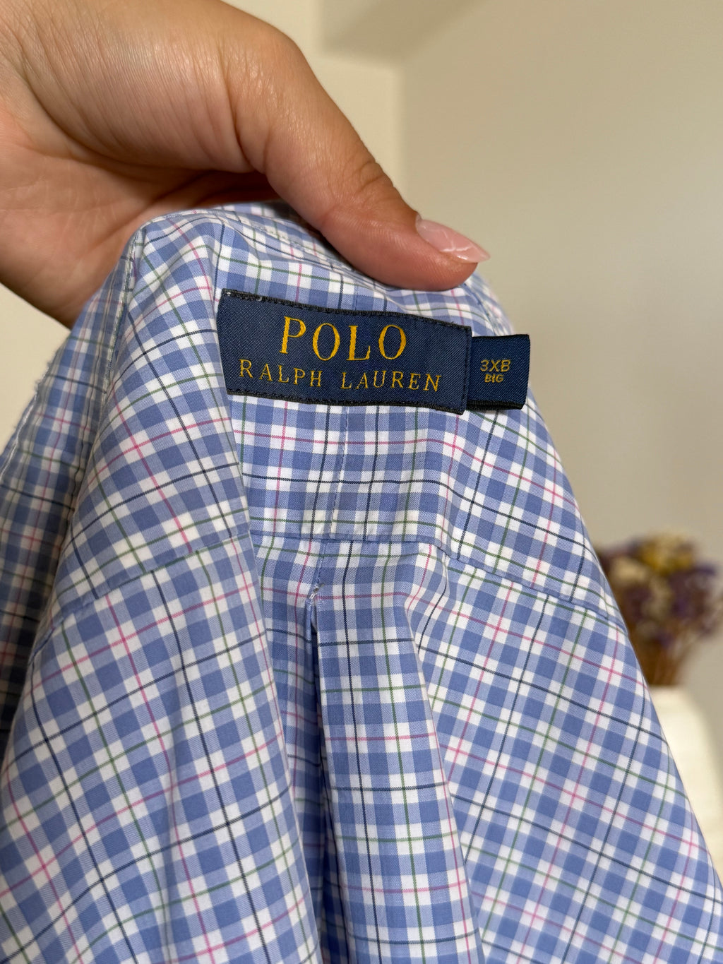 Camisa Polo Ralph Lauren "Big" em Algodão – Azul com Logo Rosa (Tam. 3XB)