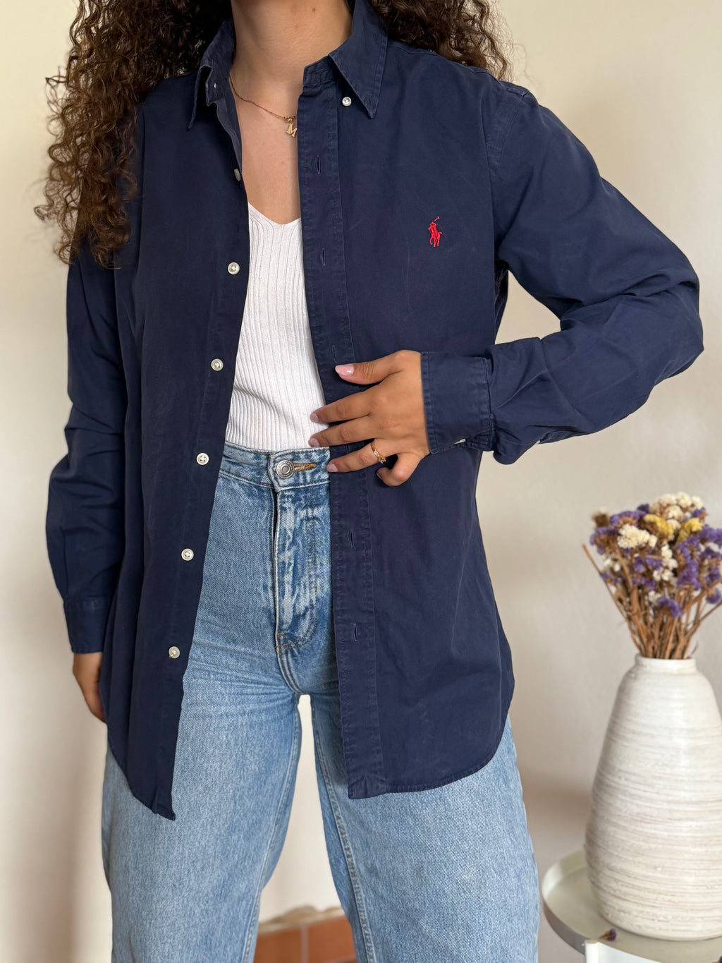 Camisa Polo Ralph Lauren Custom Fit em Algodão – Azul c/ Logo Vermelho (S)