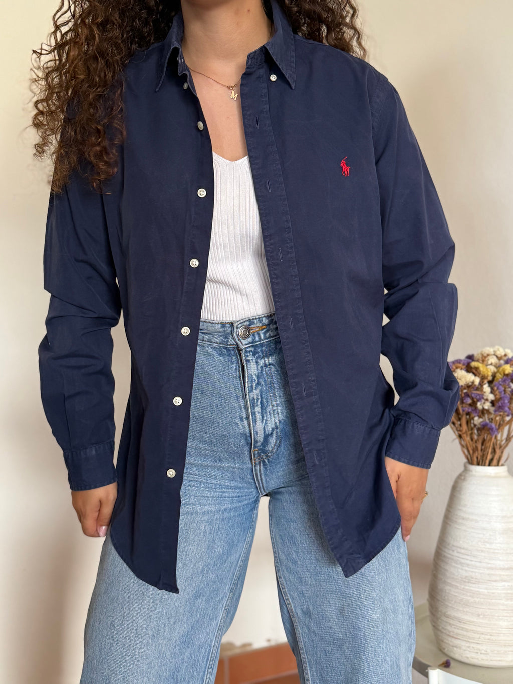 Camisa Polo Ralph Lauren Custom Fit em Algodão – Azul c/ Logo Vermelho (S)