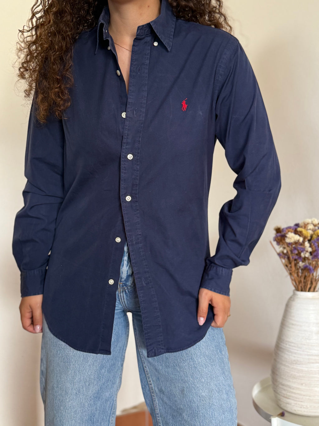 Camisa Polo Ralph Lauren Custom Fit em Algodão – Azul c/ Logo Vermelho (S)