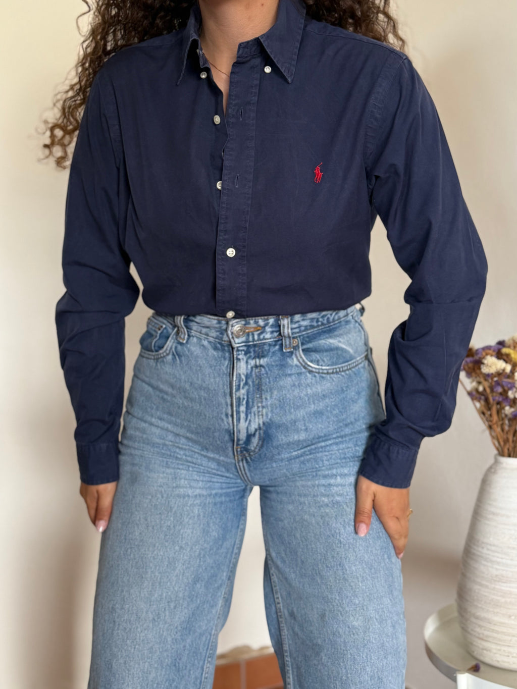 Camisa Polo Ralph Lauren Custom Fit em Algodão – Azul c/ Logo Vermelho (S)
