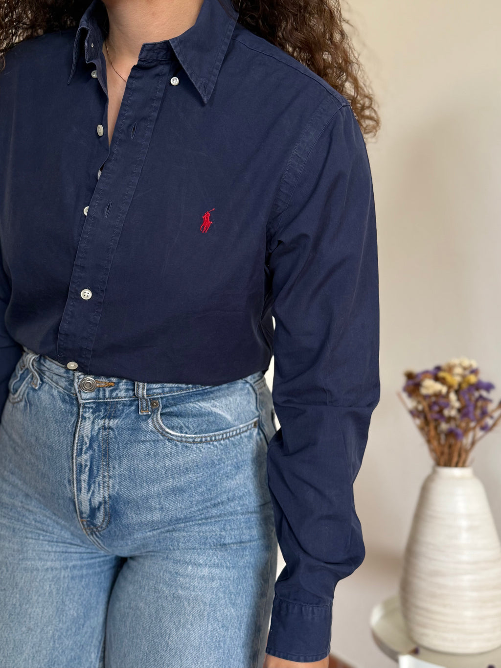 Camisa Polo Ralph Lauren Custom Fit em Algodão – Azul c/ Logo Vermelho (S)