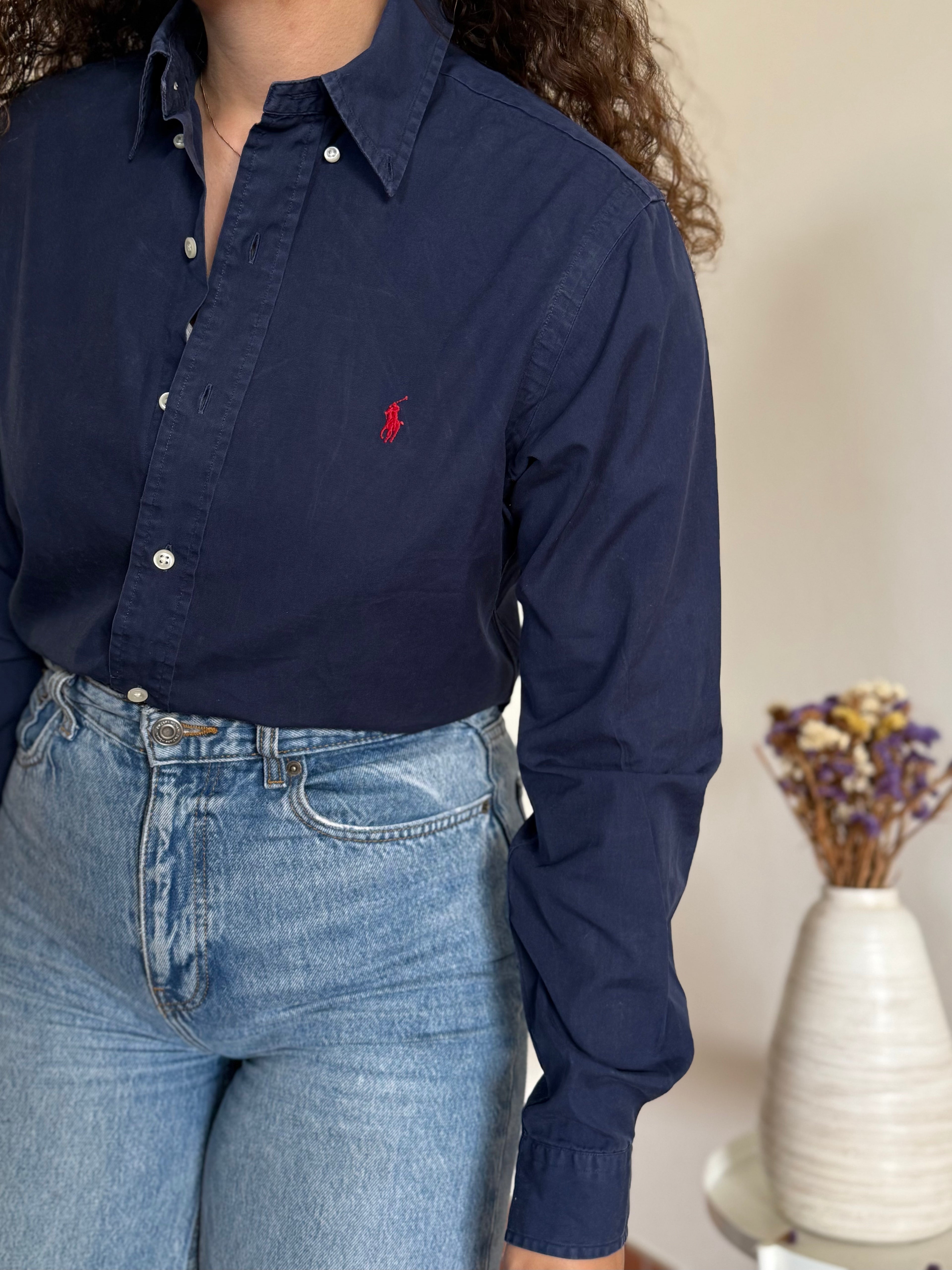 Camisa Polo Ralph Lauren Custom Fit em Algodão – Azul c/ Logo Vermelho (S)