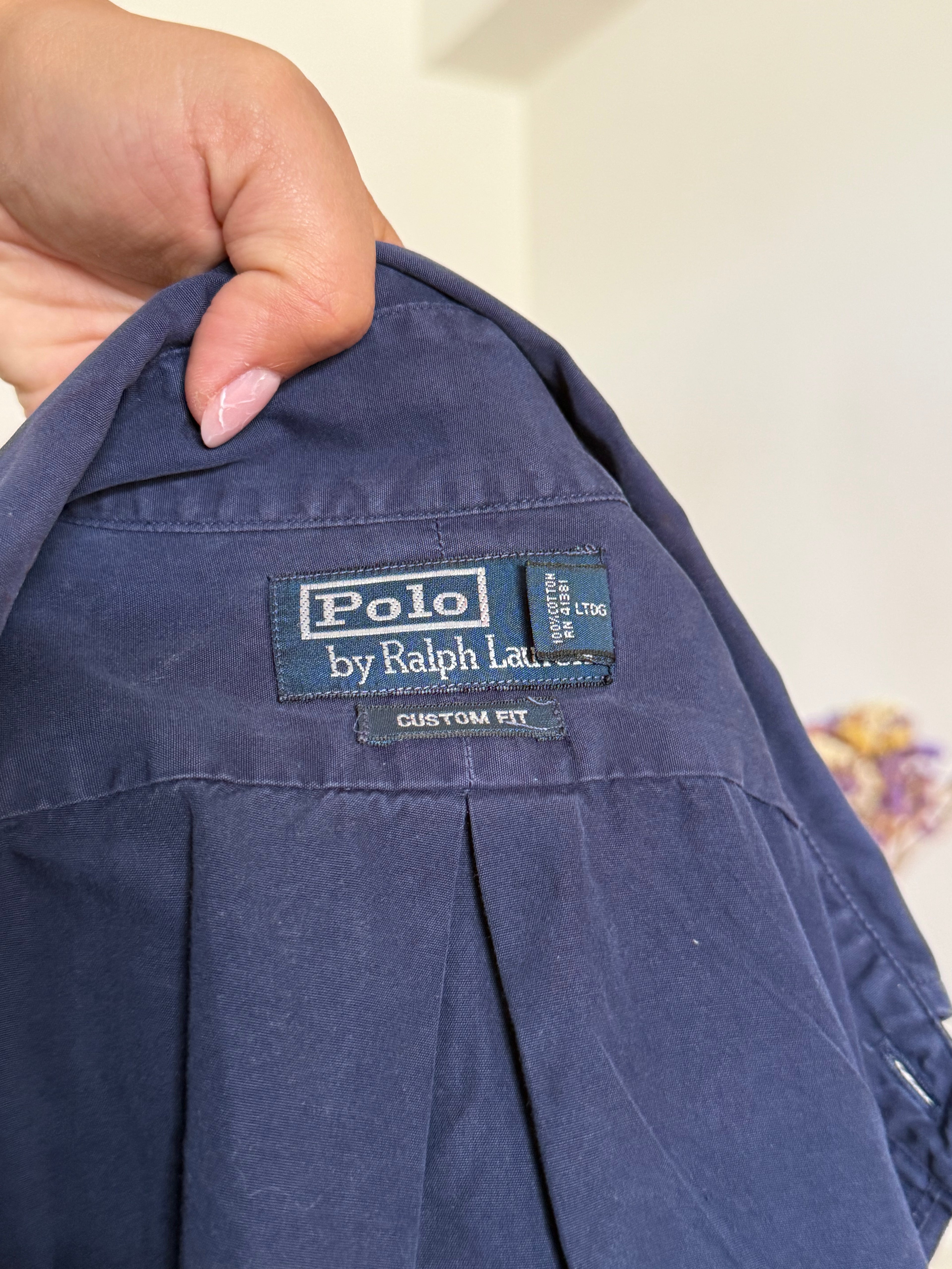 Camisa Polo Ralph Lauren Custom Fit em Algodão – Azul c/ Logo Vermelho (S)