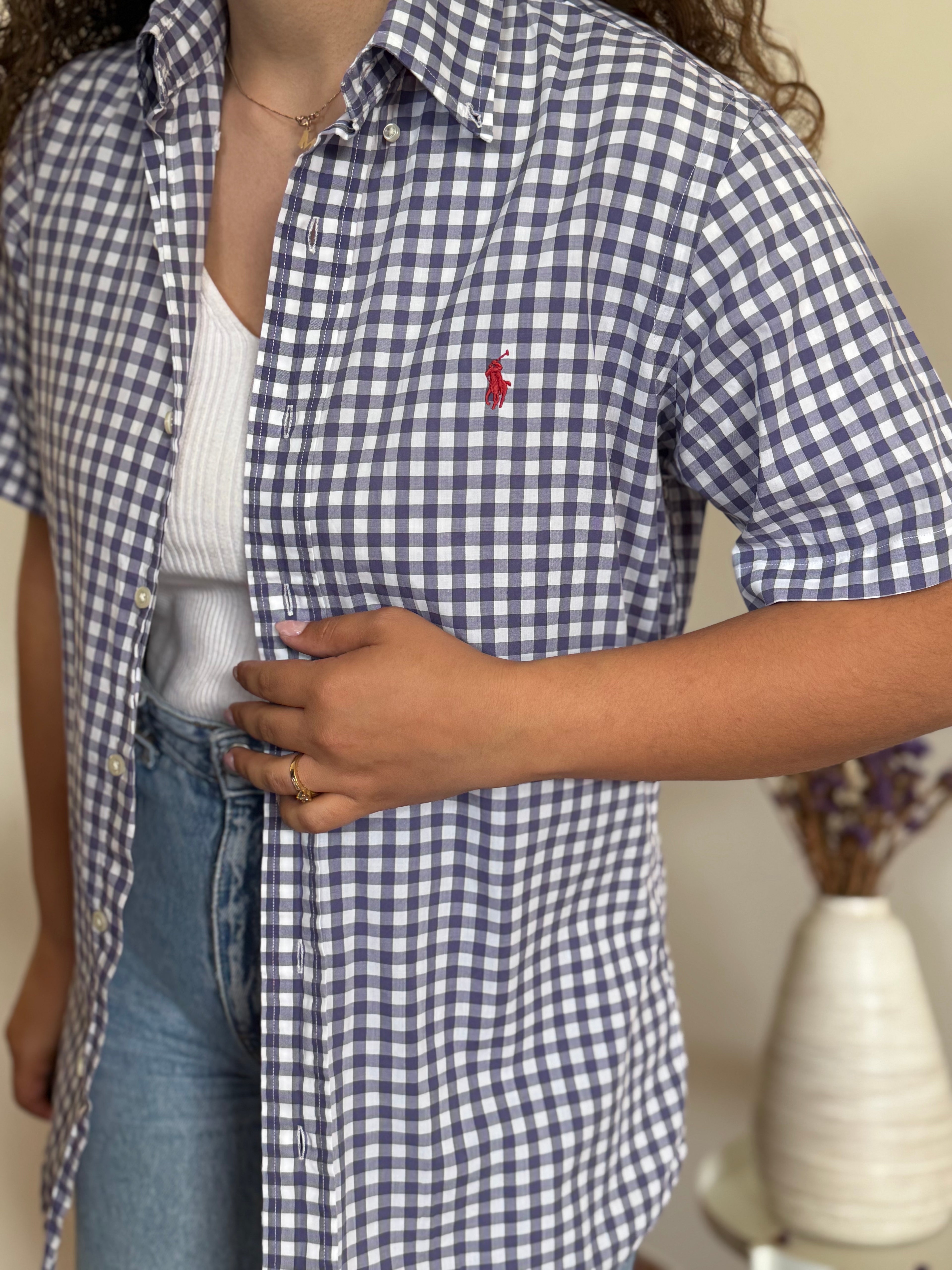 Camisa Polo Ralph Lauren Custom Fit em Algodão – Roxo c/ Logo Vermelho