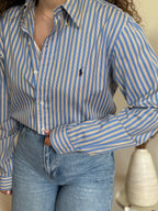 Camisa Polo Ralph Lauren Custom Fit Dress Shirt – Riscas Amarelas e Azuis (Tam. 15 ½ / M)