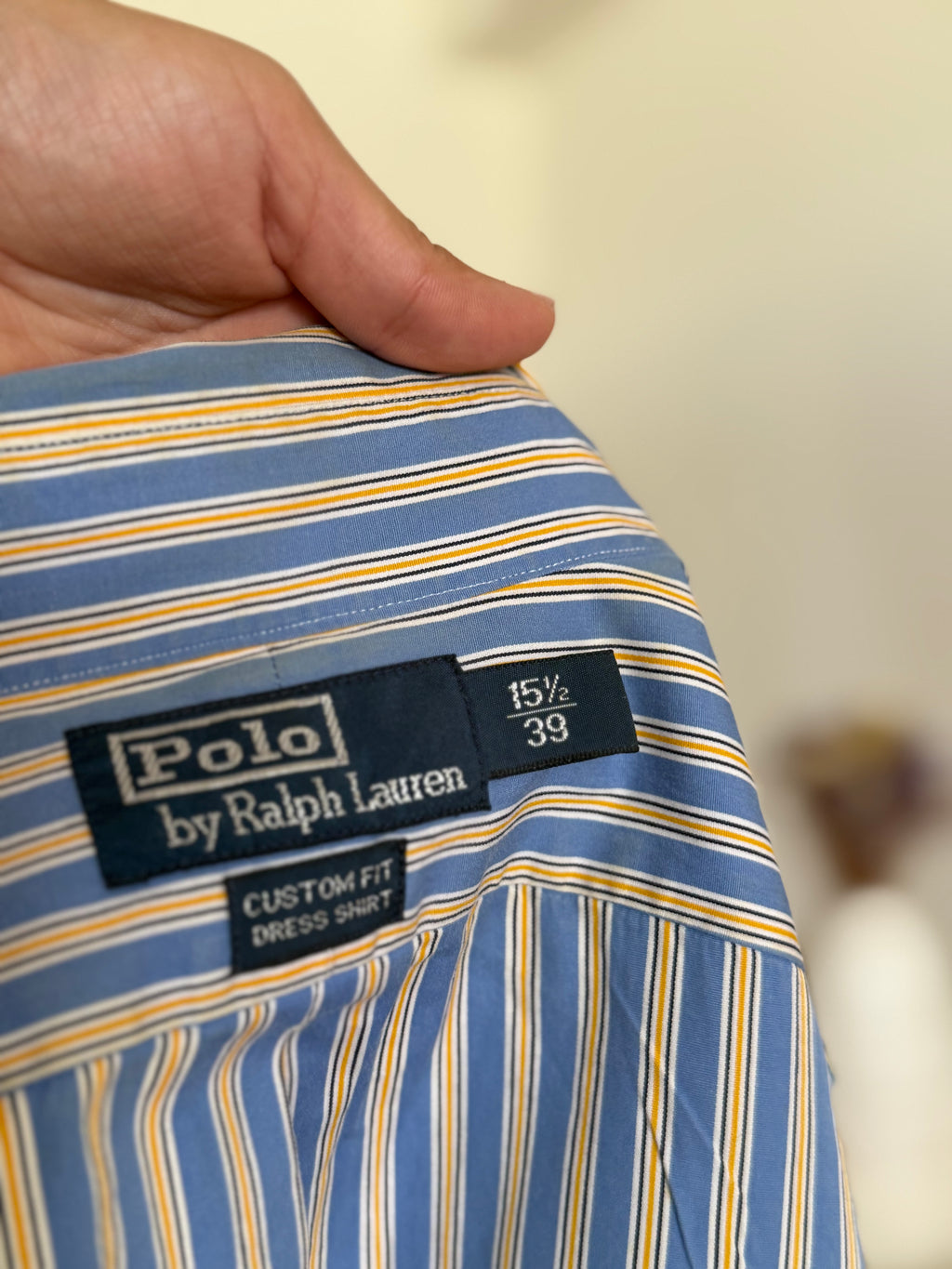 Camisa Polo Ralph Lauren Custom Fit Dress Shirt – Riscas Amarelas e Azuis (Tam. 15 ½ / M)