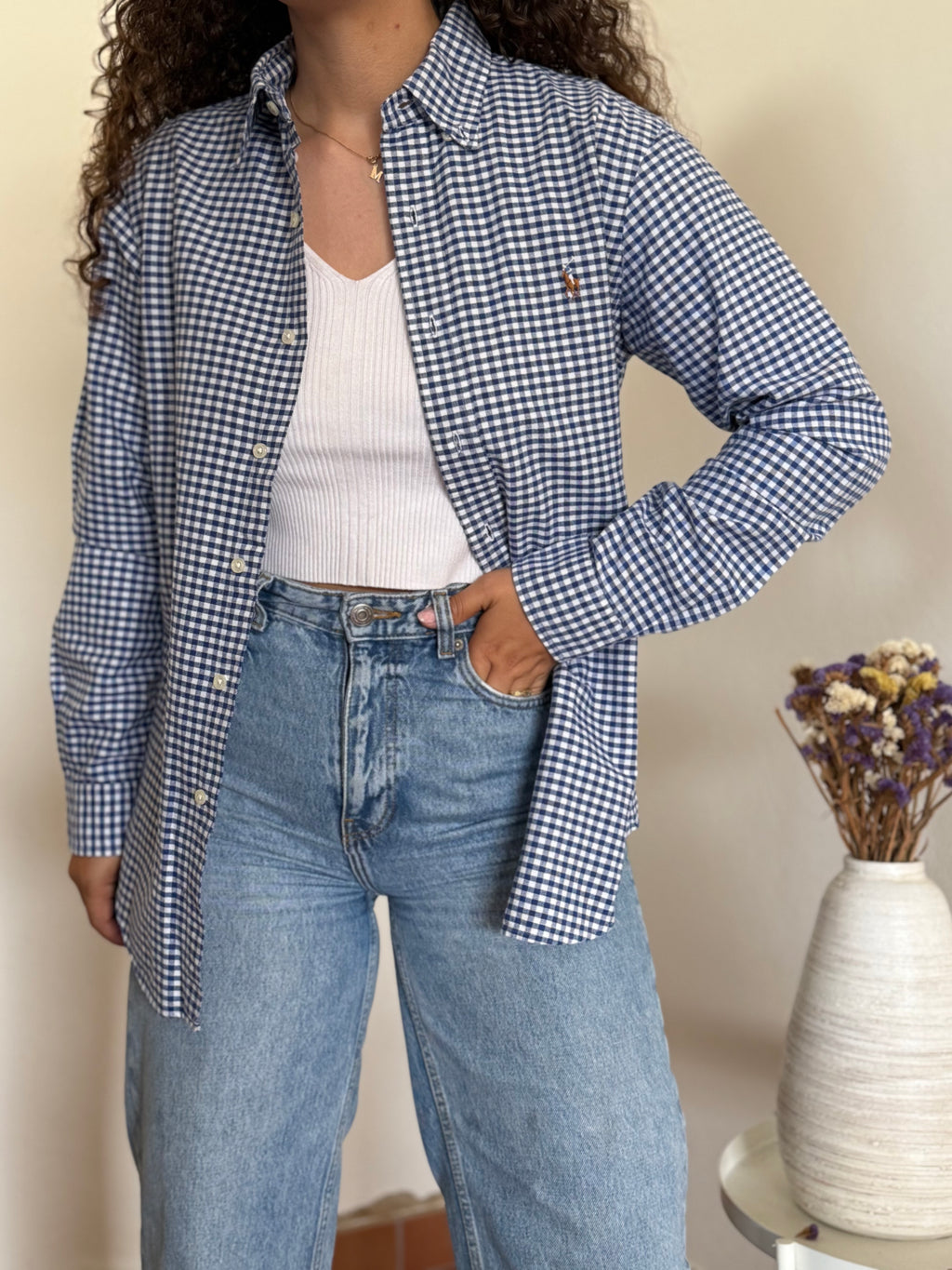 Camisa Polo Ralph Lauren em Algodão – Xadrez Azul e Branco (S)