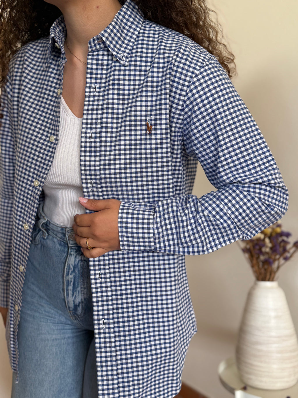 Camisa Polo Ralph Lauren em Algodão – Xadrez Azul e Branco (S)