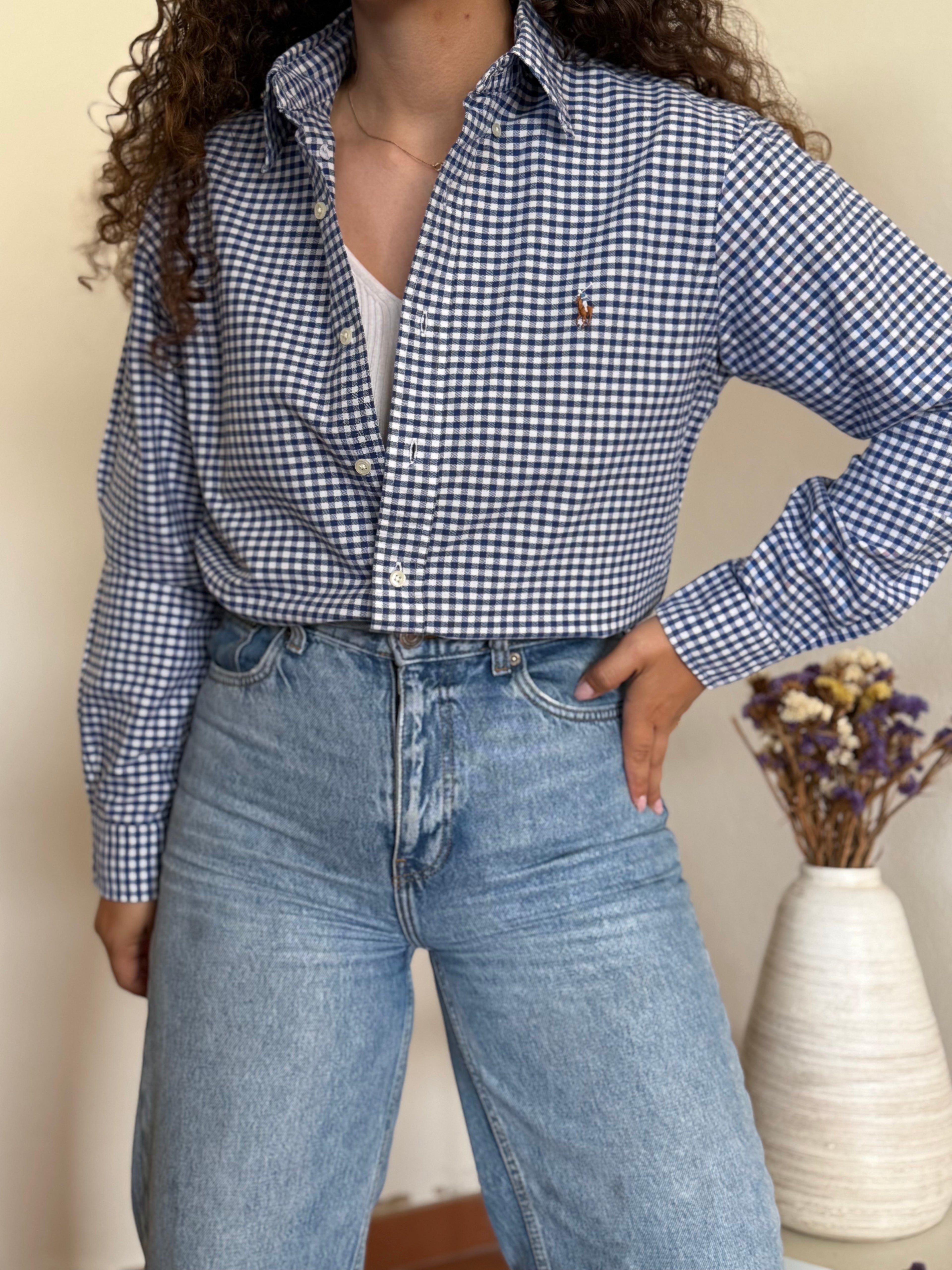 Camisa Polo Ralph Lauren em Algodão – Xadrez Azul e Branco (S)