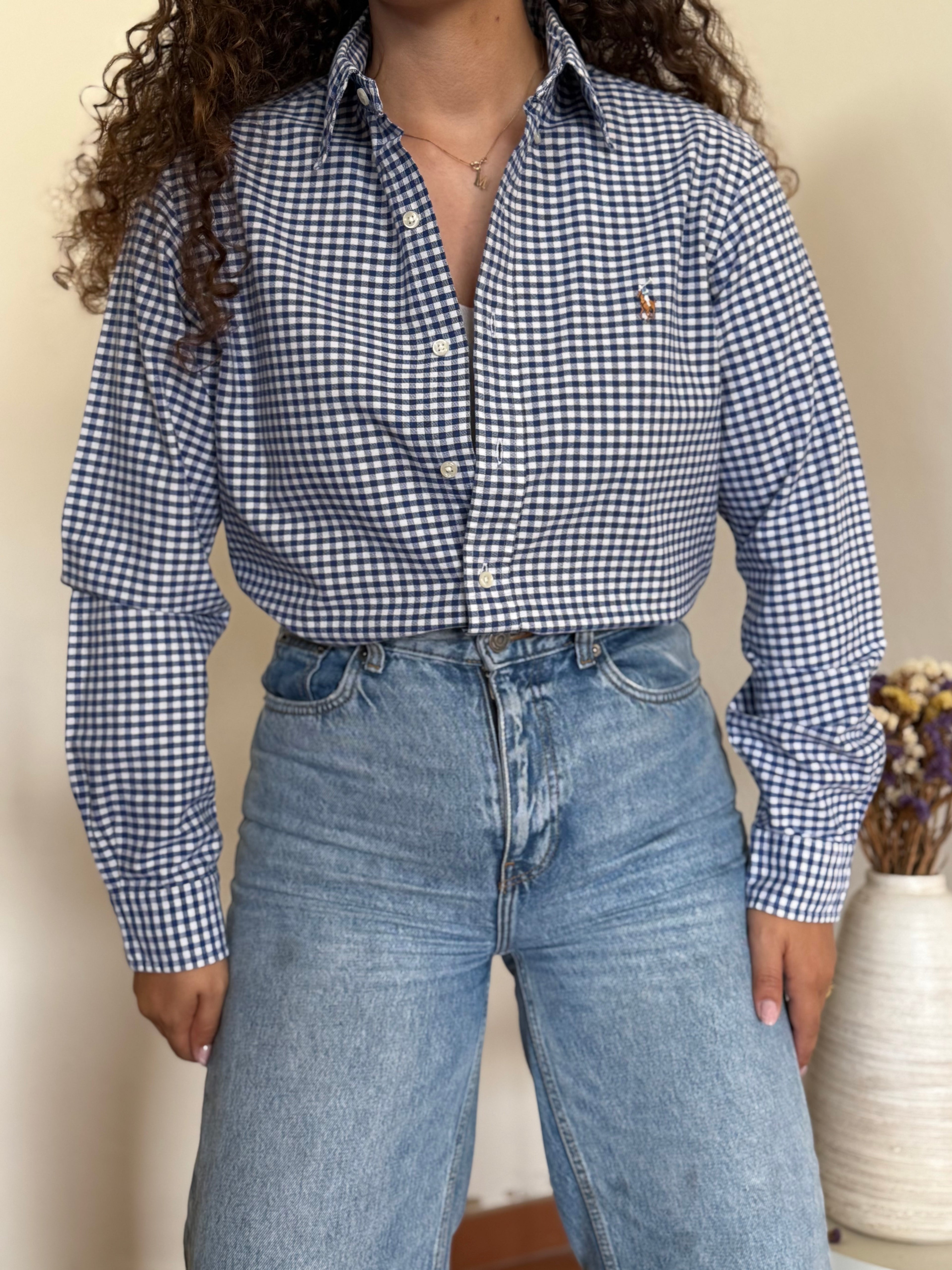 Camisa Polo Ralph Lauren em Algodão – Xadrez Azul e Branco (S)