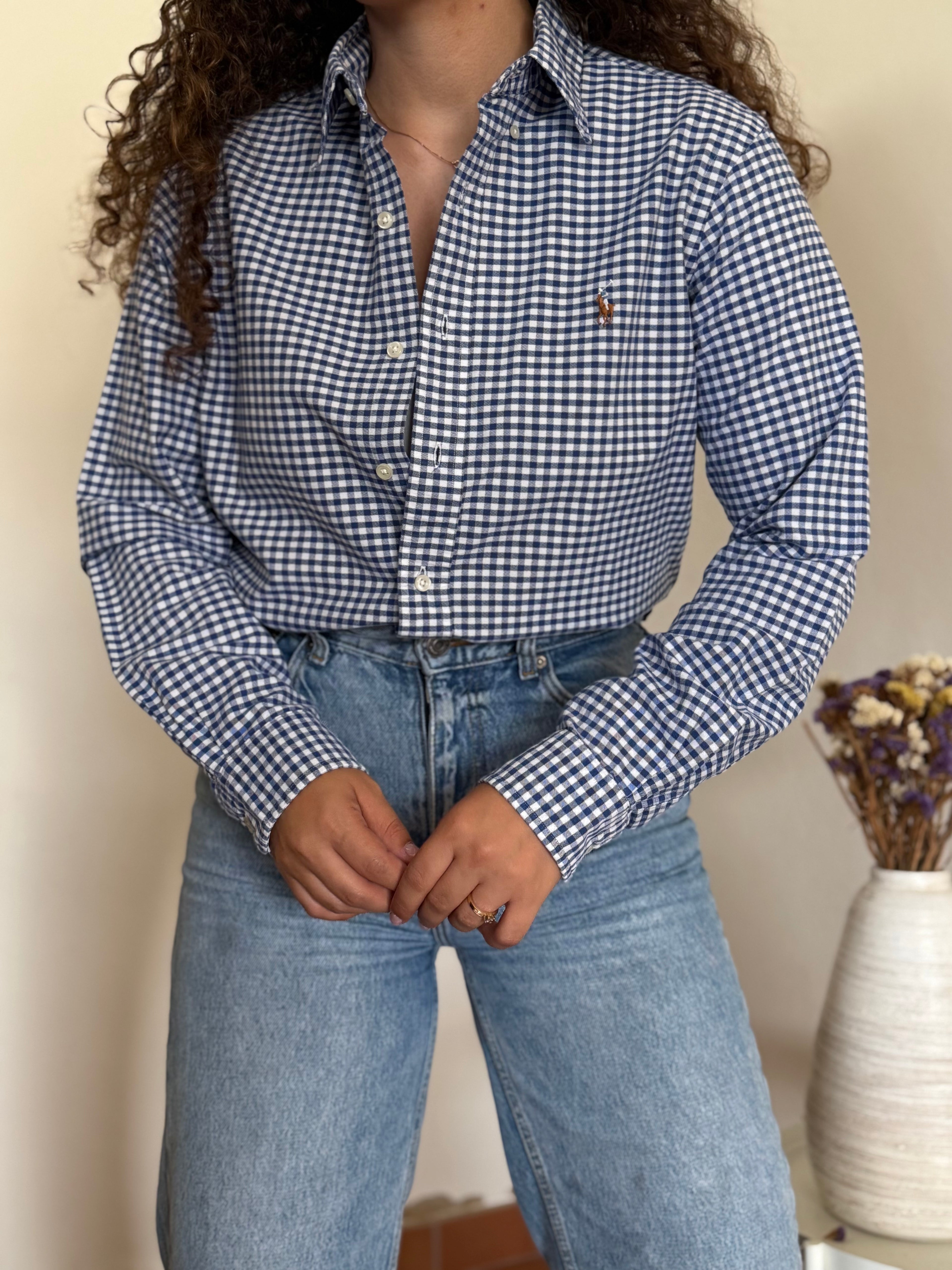 Camisa Polo Ralph Lauren em Algodão – Xadrez Azul e Branco (S)