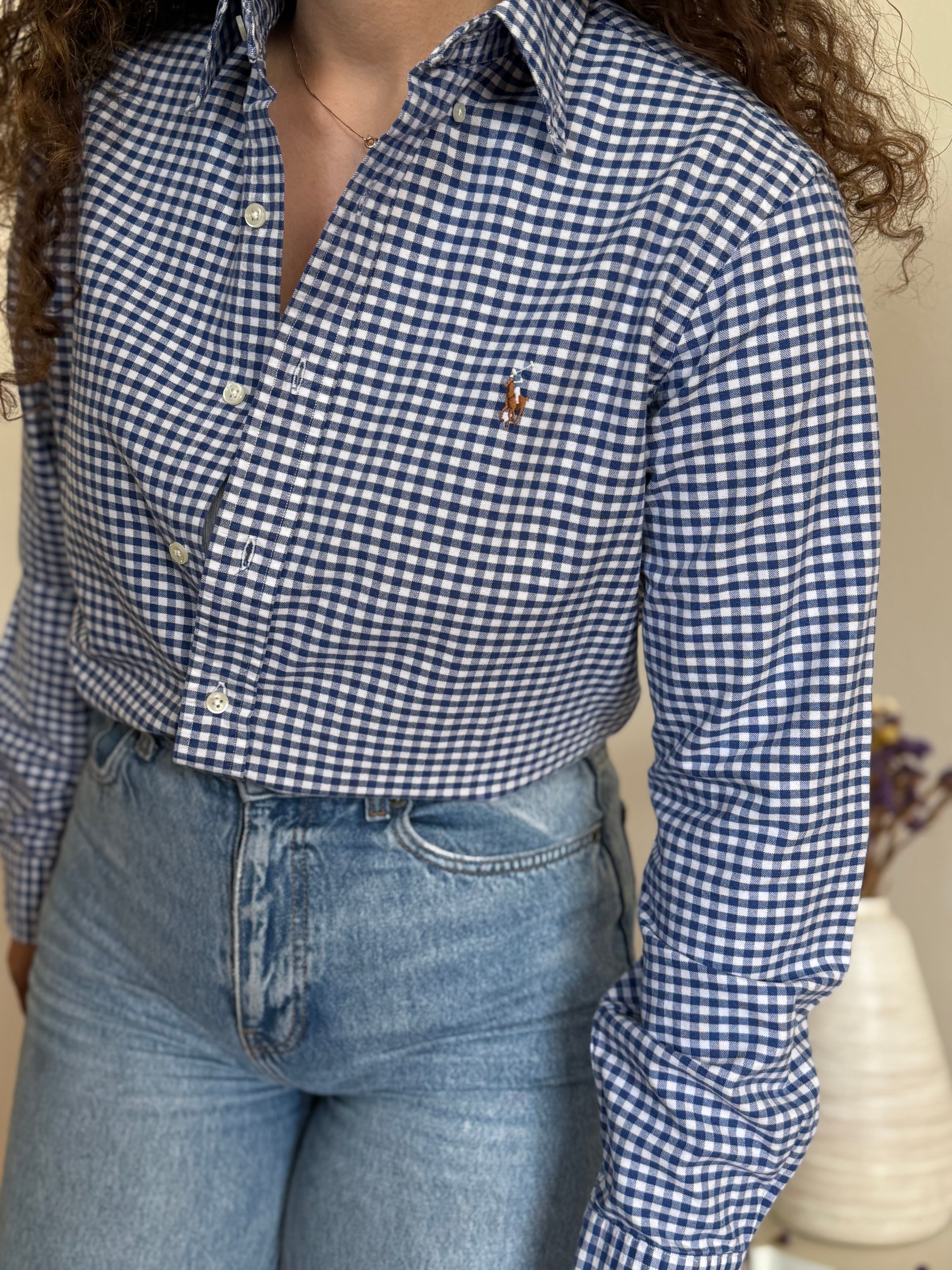 Camisa Polo Ralph Lauren em Algodão – Xadrez Azul e Branco (S)