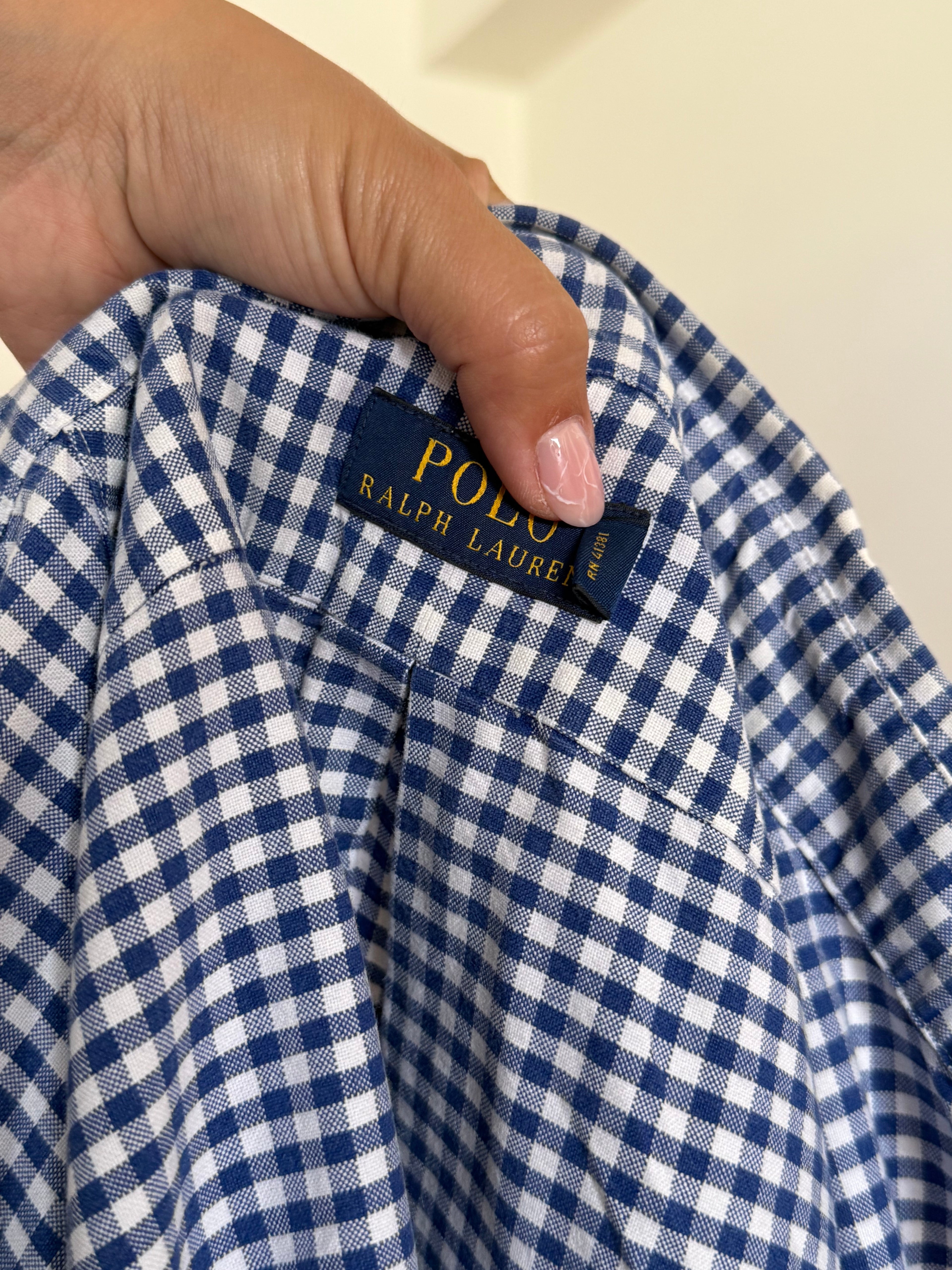 Camisa Polo Ralph Lauren em Algodão – Xadrez Azul e Branco (S)