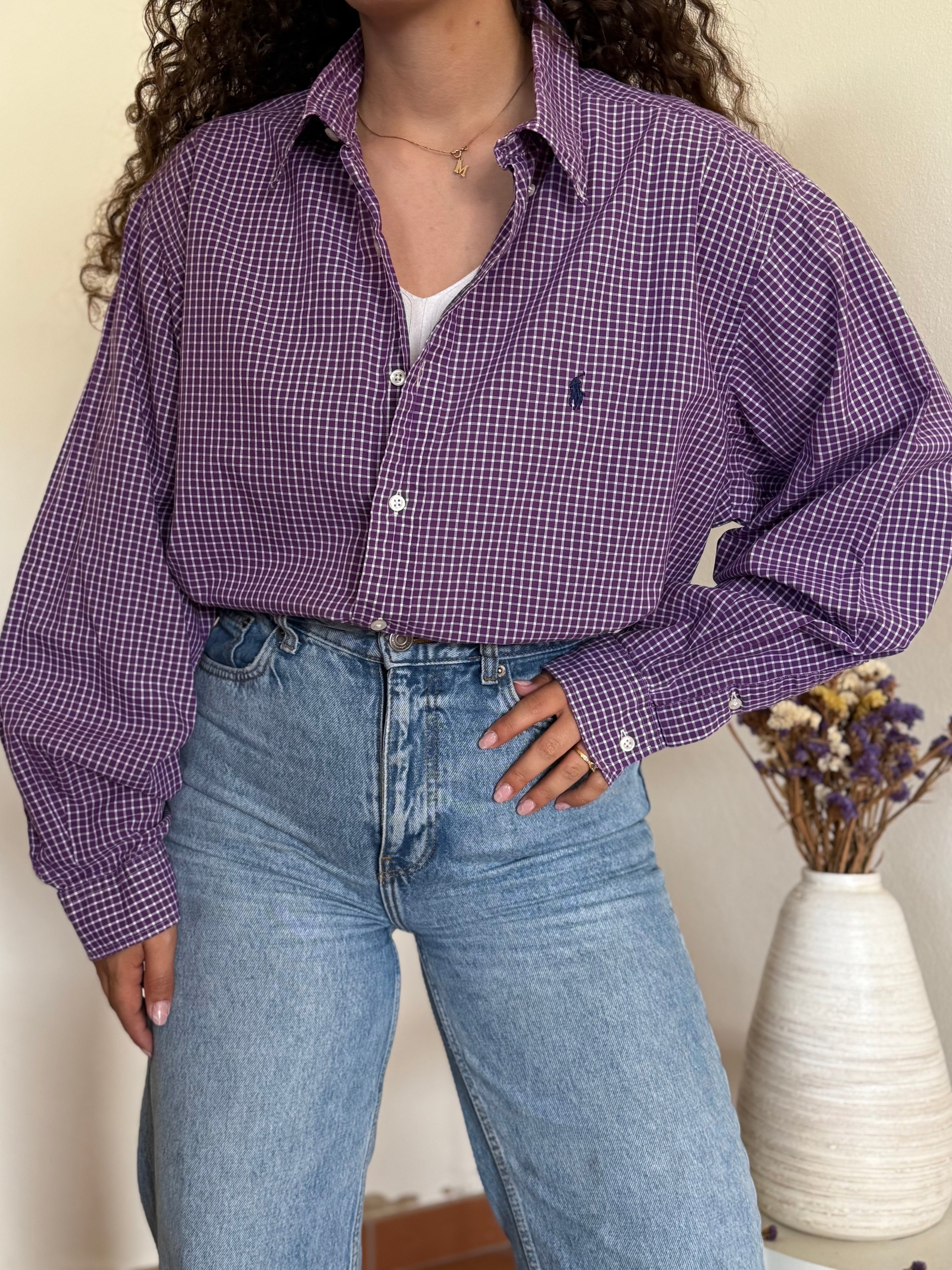 Camisa Ralph Lauren "Yarmouth" em Algodão – Roxo / Lavanda (Tam. 17 / XL)