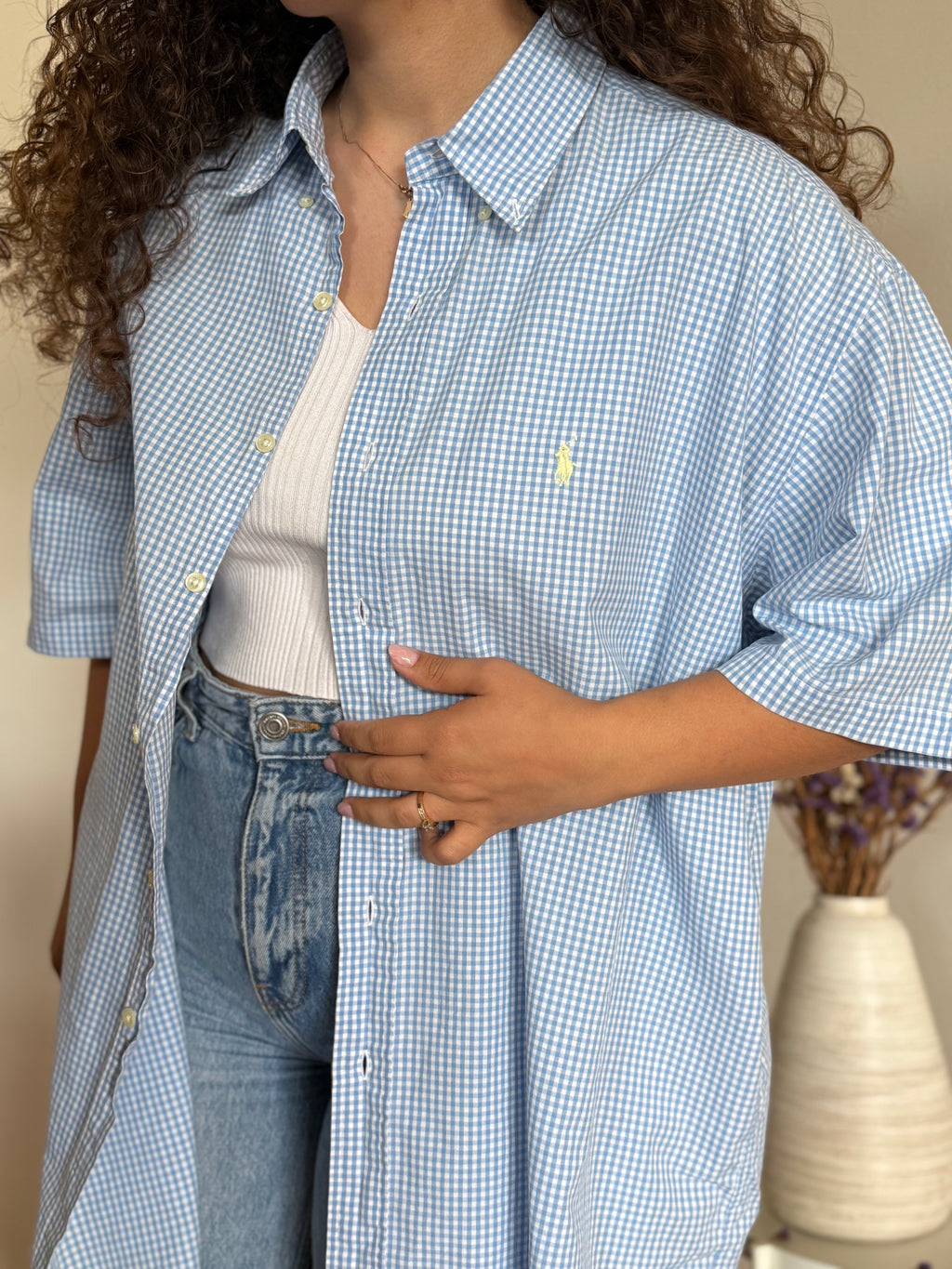 Camisa Ralph Lauren Modelo "Blake" – Xadrez Azul e Branco (XL)