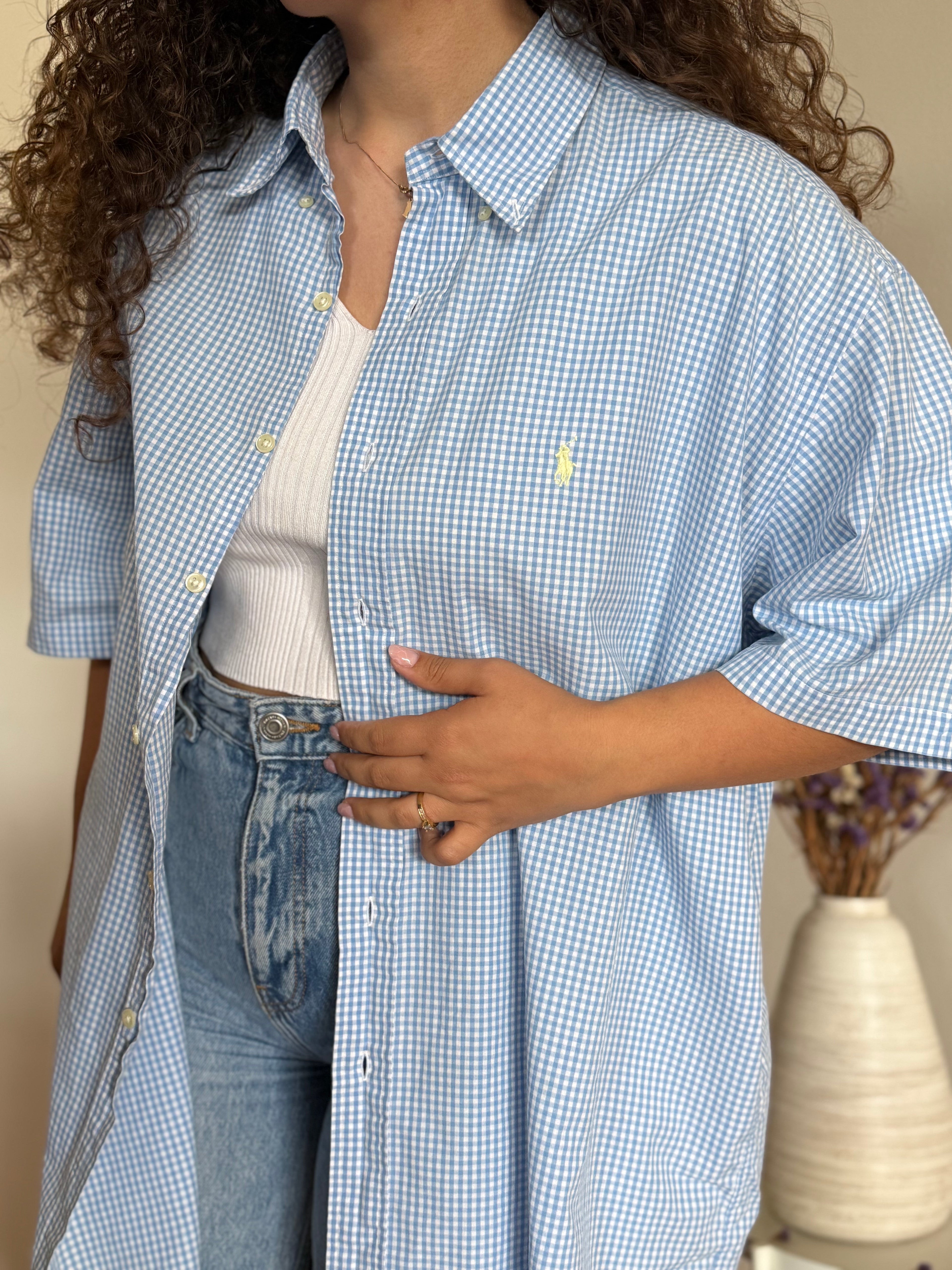 Camisa Ralph Lauren Modelo "Blake" – Xadrez Azul e Branco (XL)