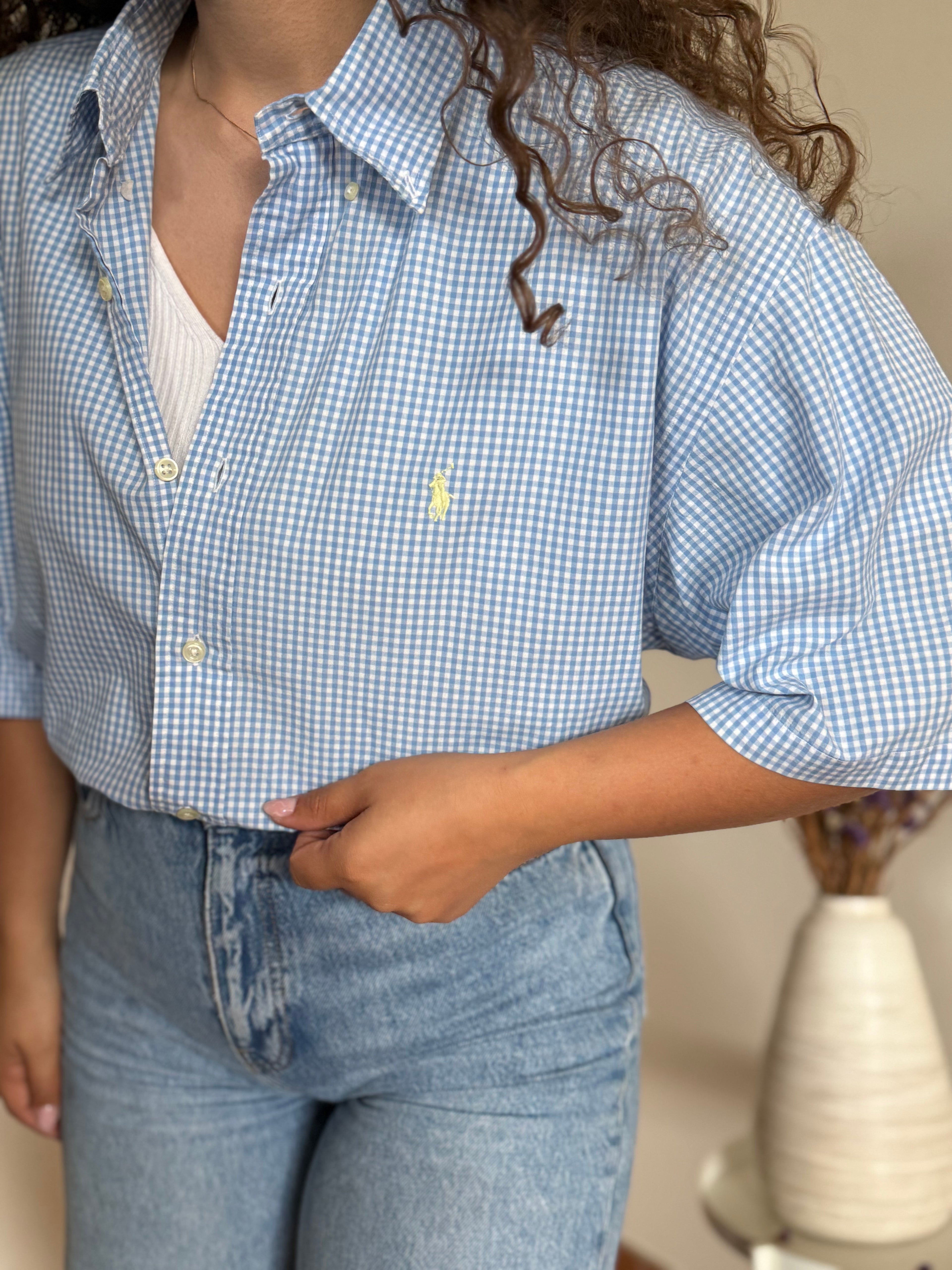 Camisa Ralph Lauren Modelo "Blake" – Xadrez Azul e Branco (XL)
